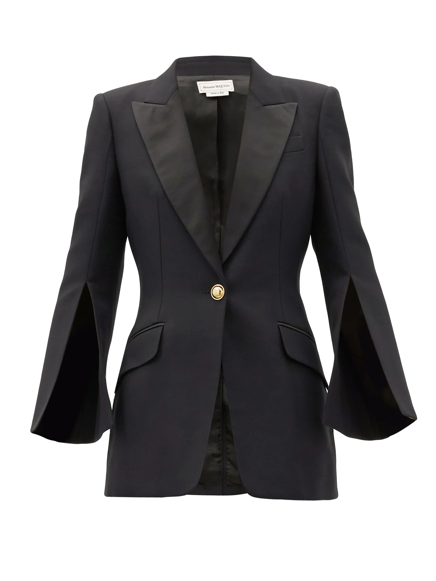 Single-breasted silk-blend lapel wool-blend jacket - 1