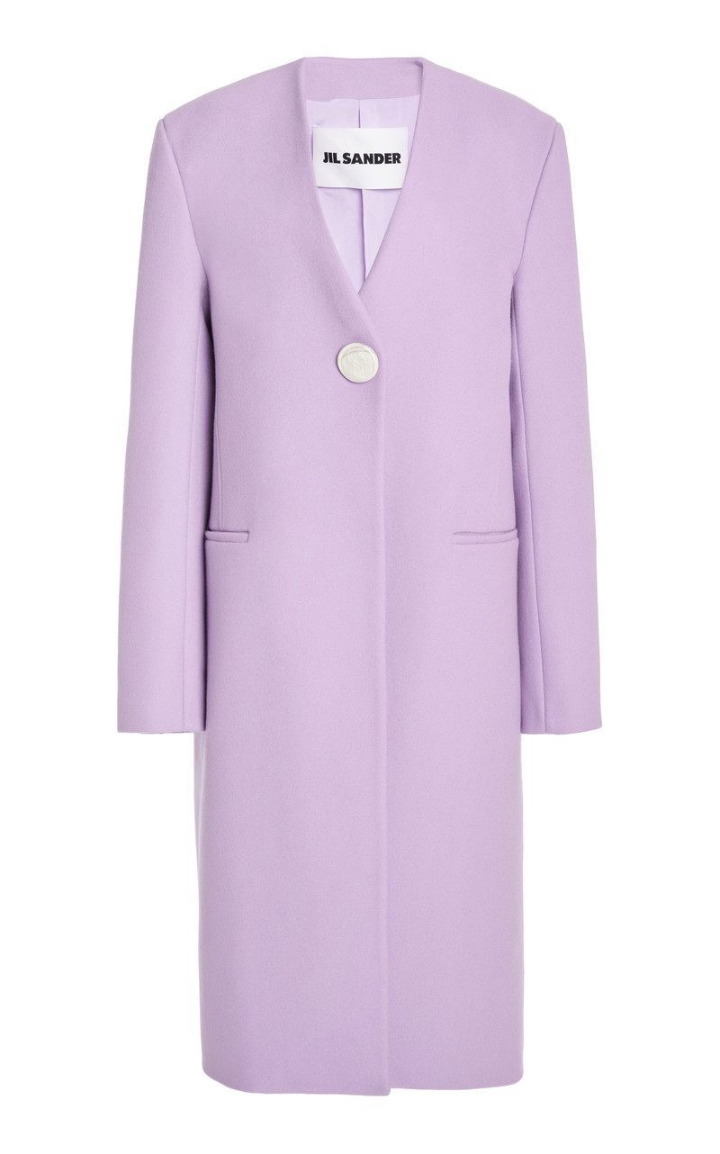 Single-Breasted Cashmere-Blend Collarless Coat purple 1