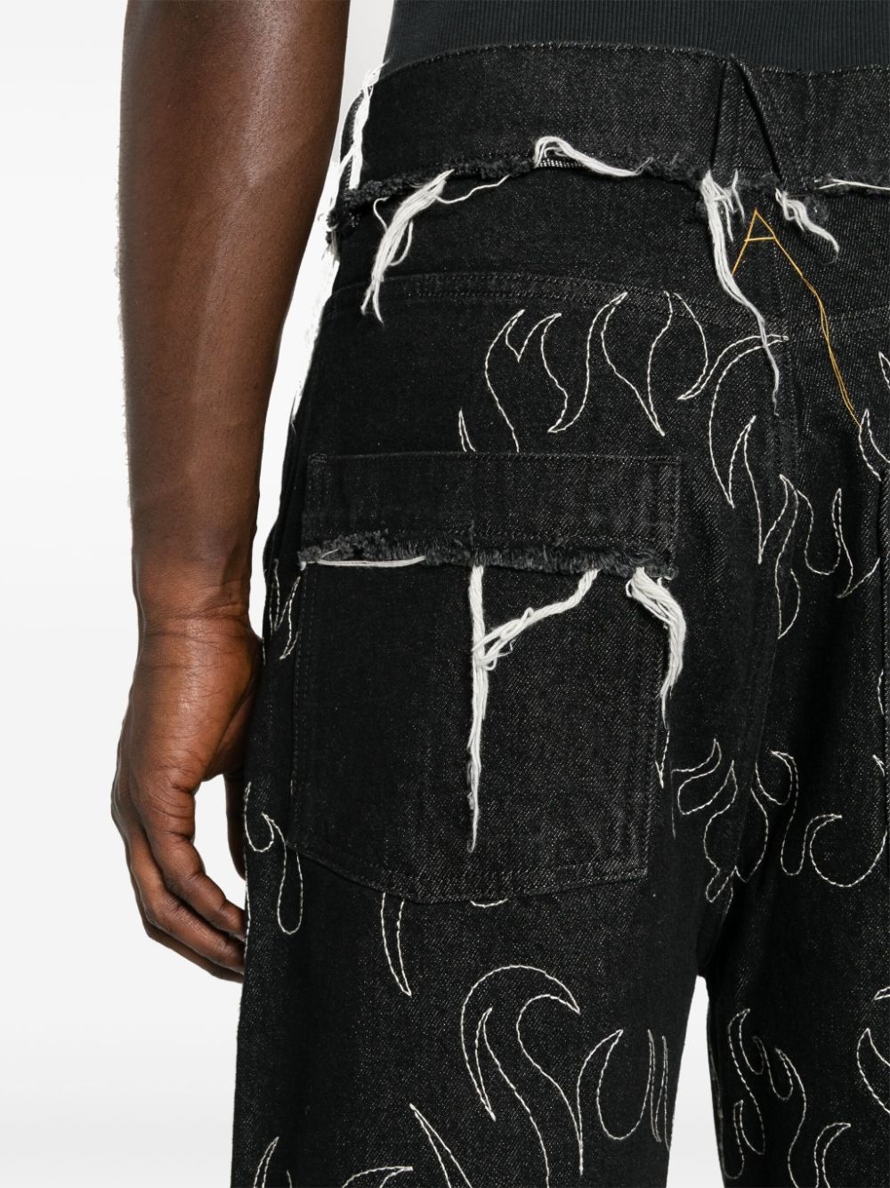 flame-embroidered denim shorts - 5