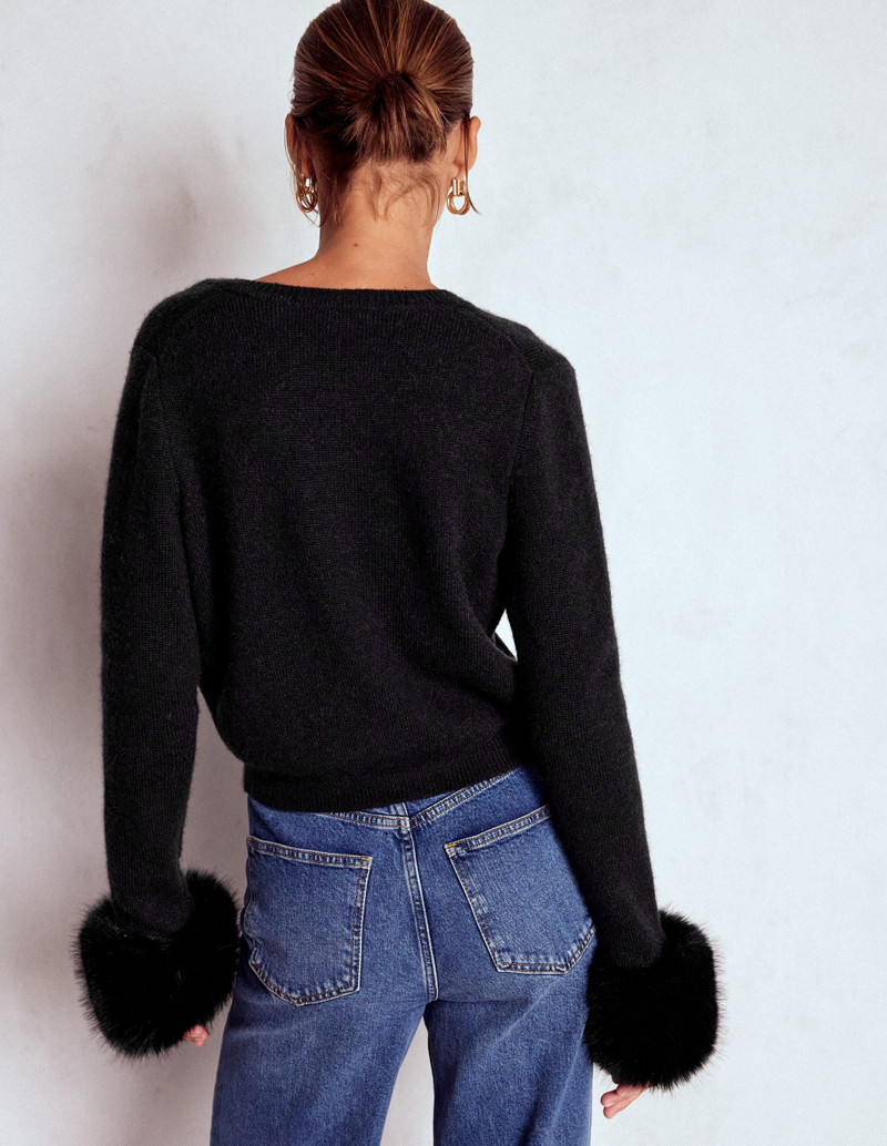 Fur Trim Cardigan-Black 4