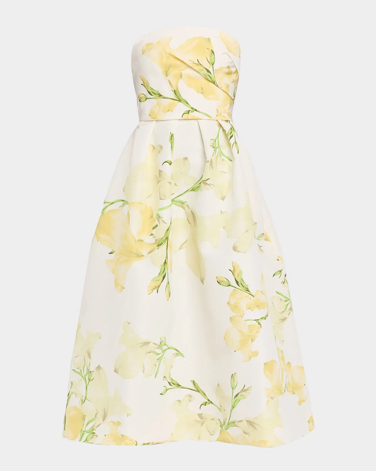 Strapless Snapdragon Print Silk Faille Midi Dress - 1