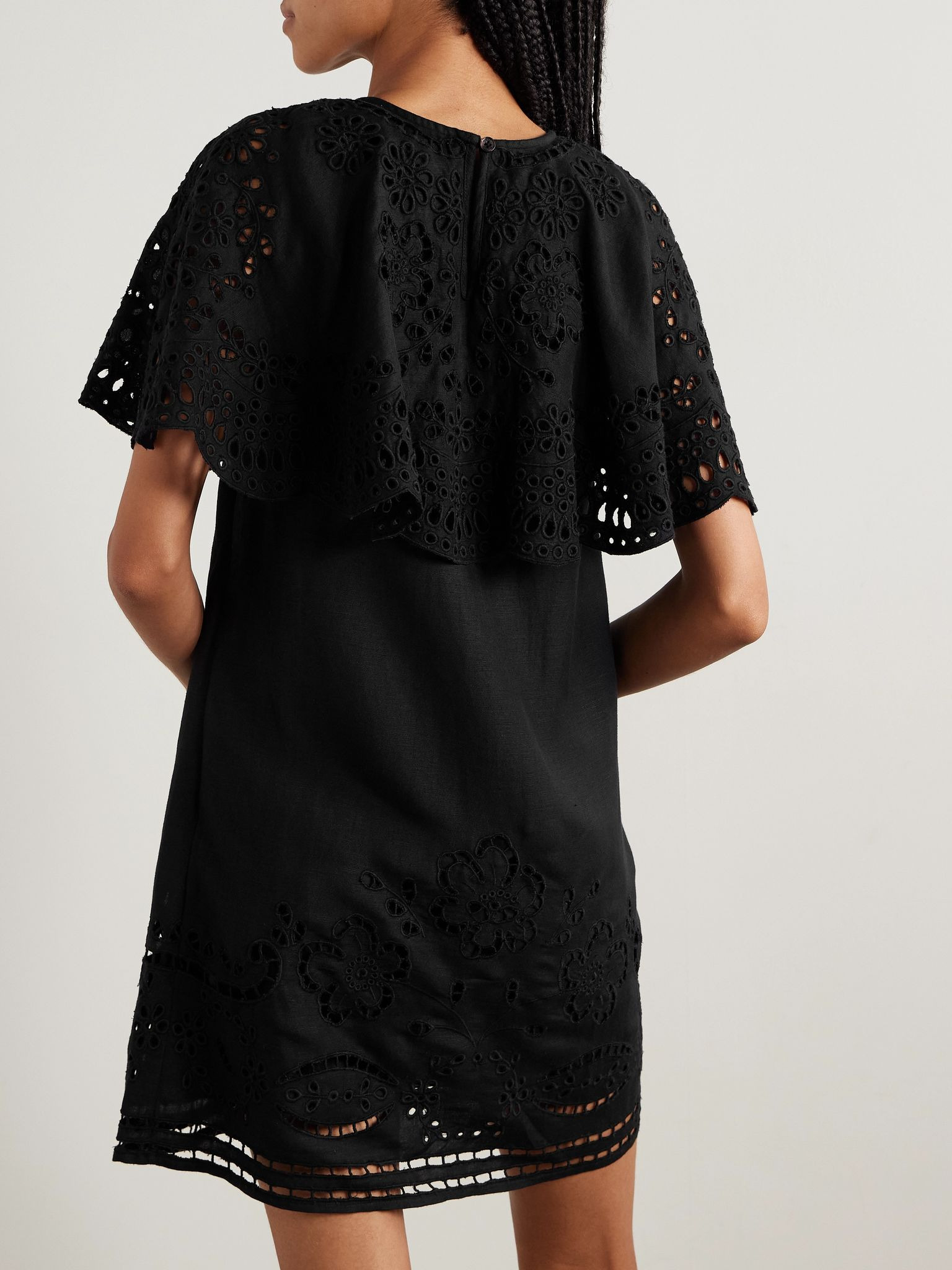 Lula layered broderie anglaise mini dress Black - 3