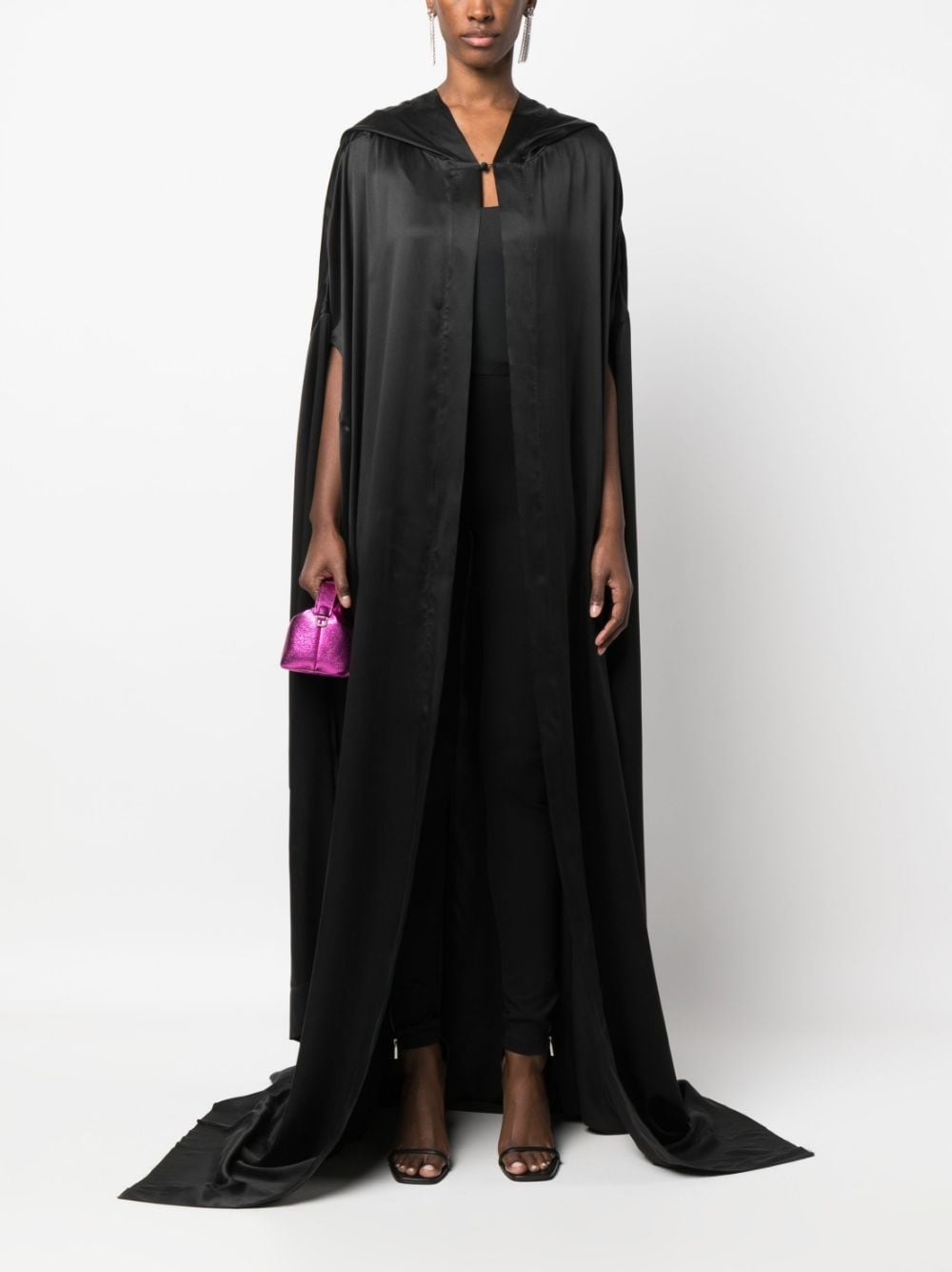 hooded silk-satin gown - 2