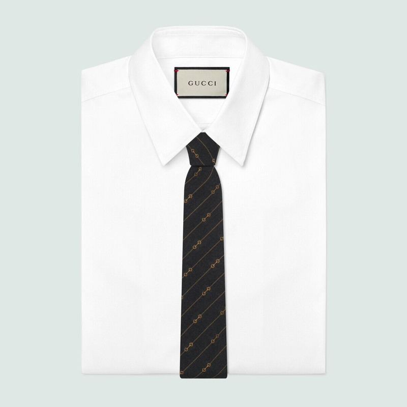 GUCCI Horsebit striped wool jacquard tie outlook
