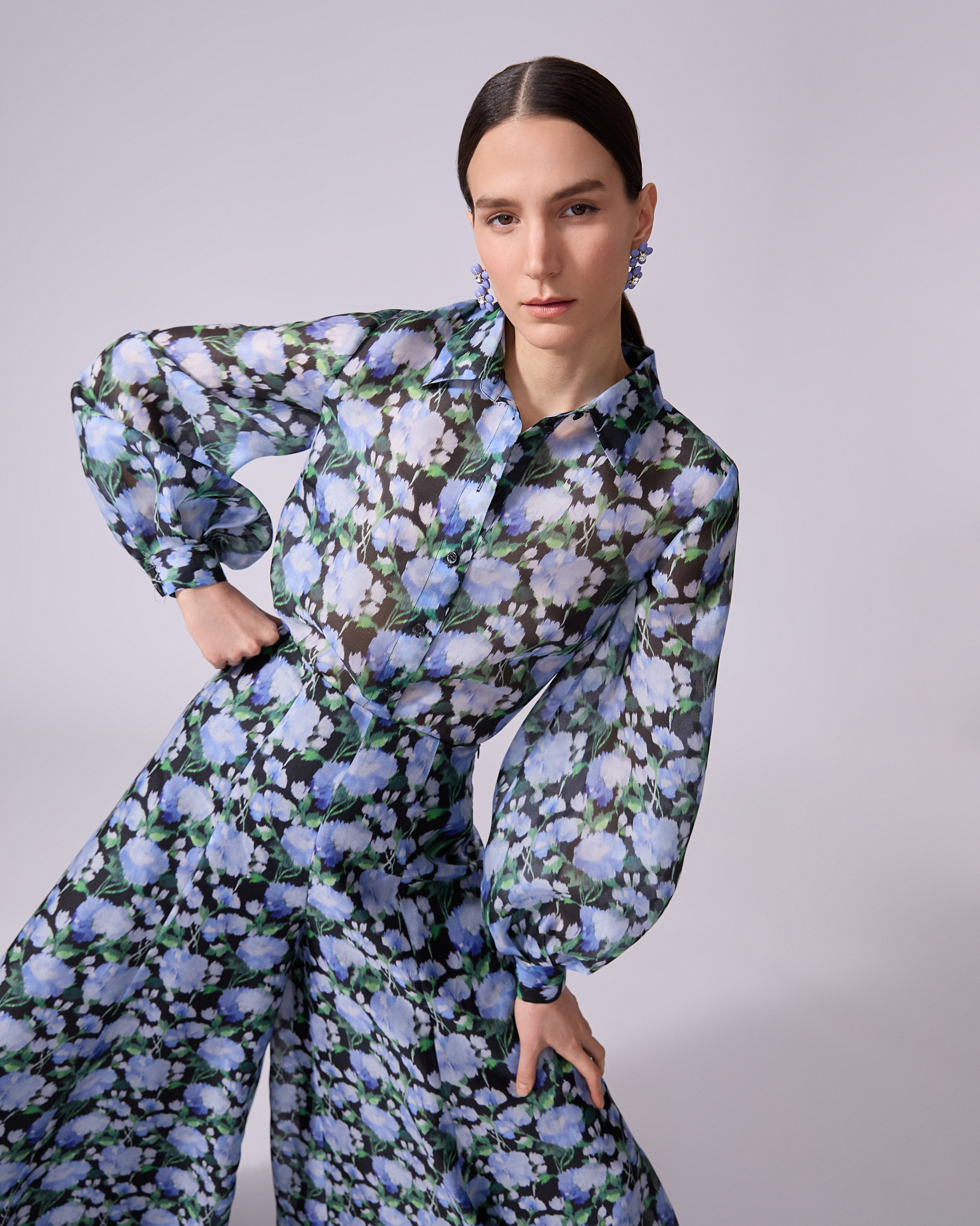 Peony-Print Organza Shirt - 2