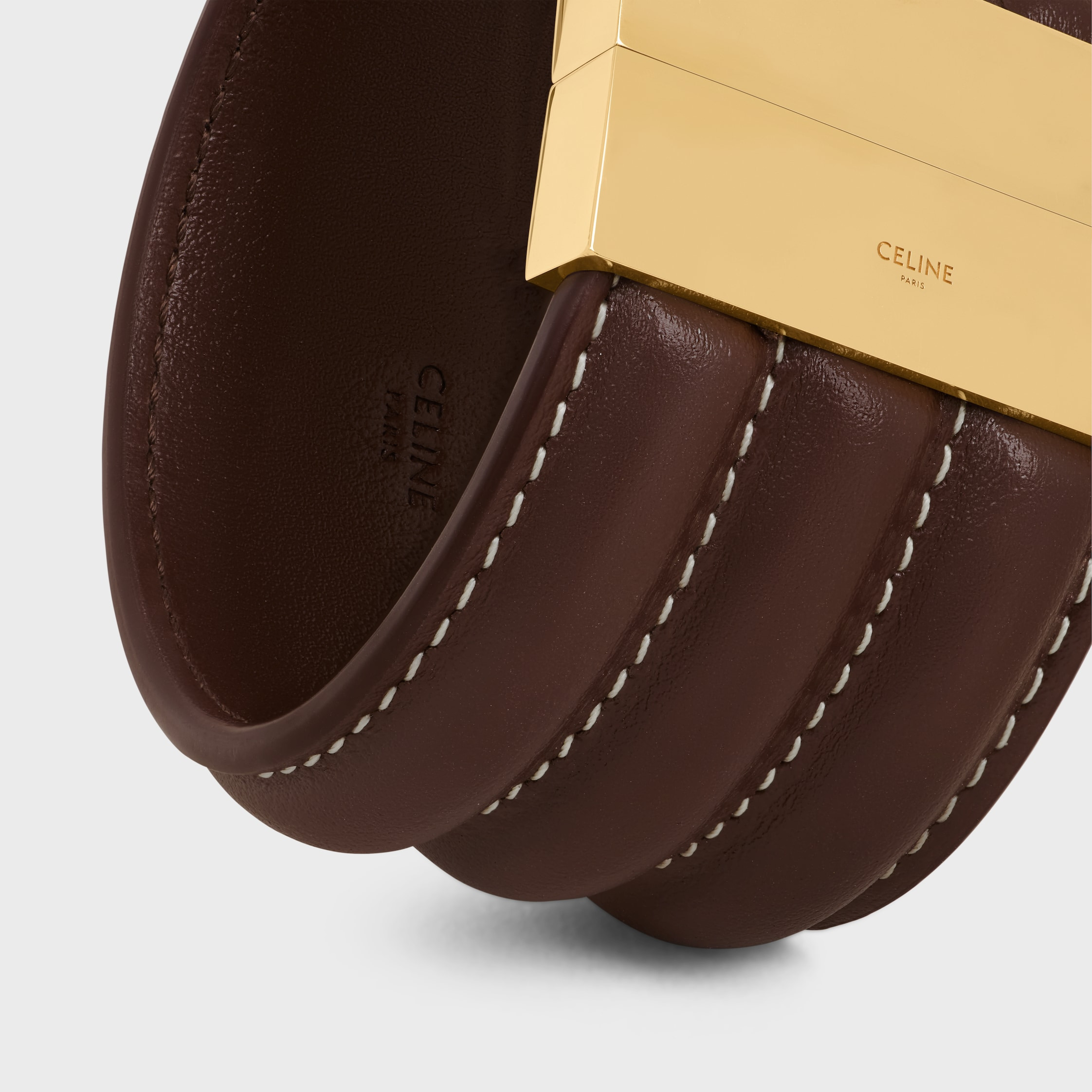 Les Cuirs Celine Large Bracelet in Calfskin and Brass with Gold Finish - 4