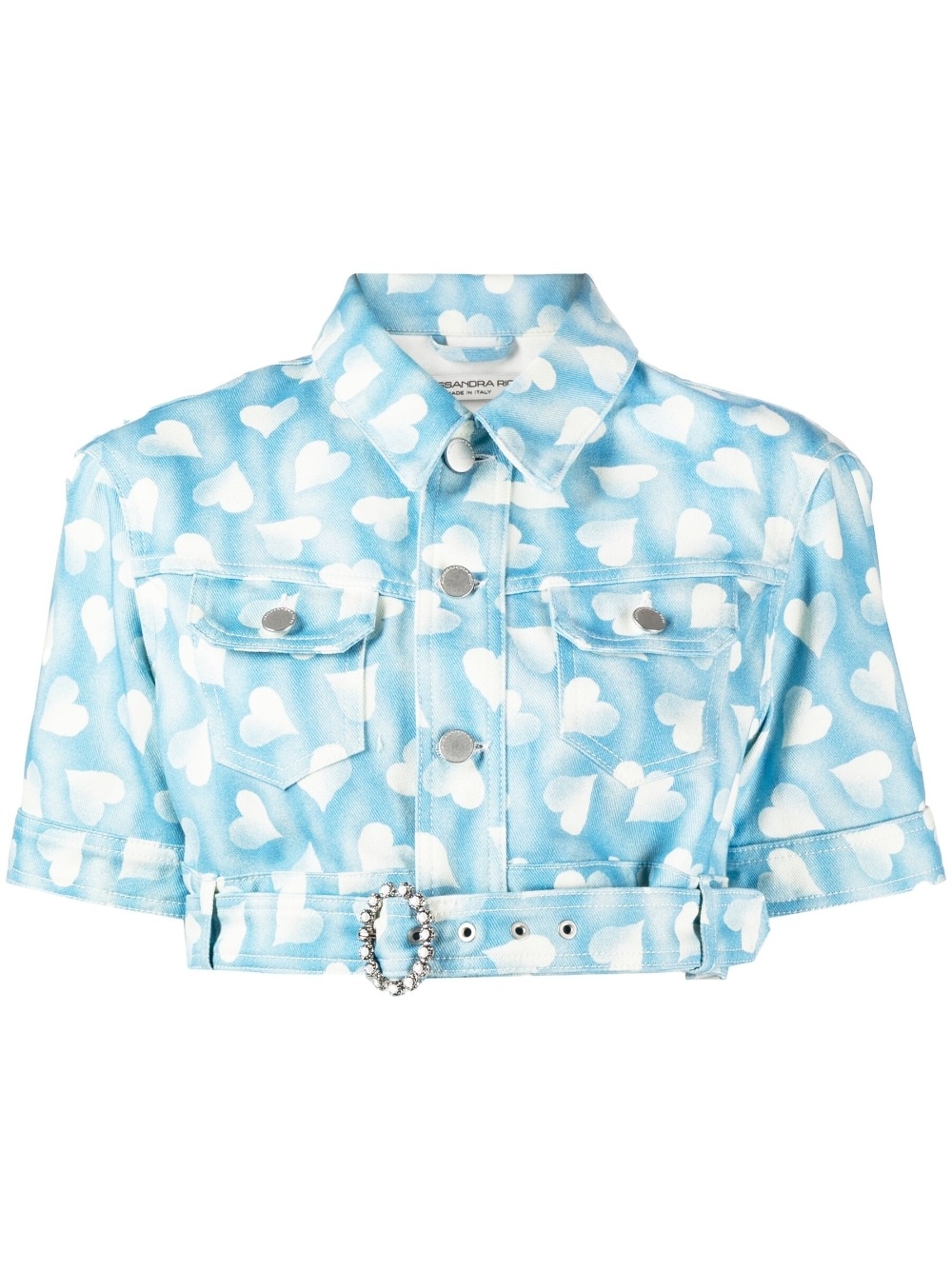 heart-print cropped denim jacket - 1