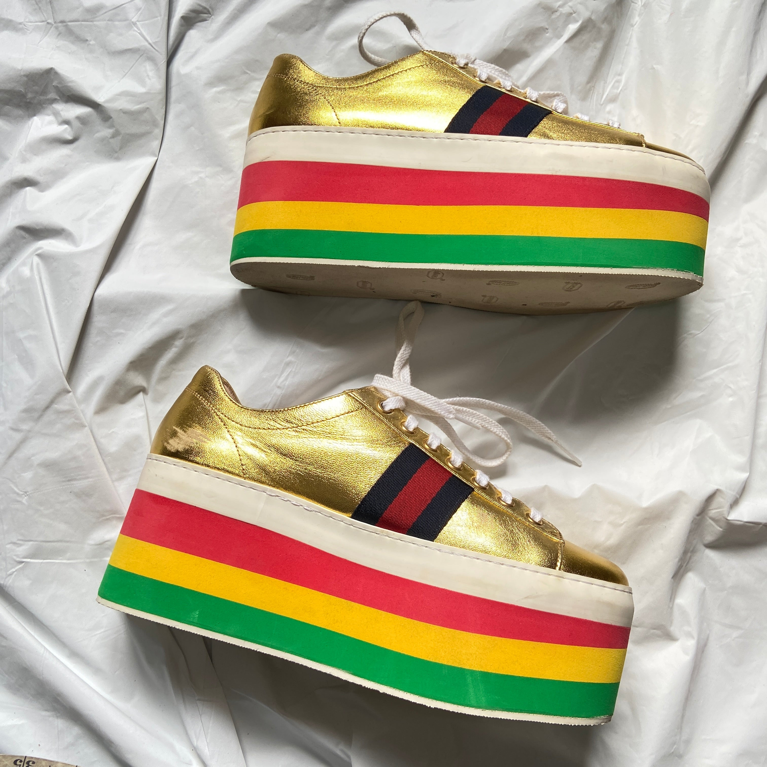 Gucci Peggy rainbow gold platform ace sneaker 38 - 3