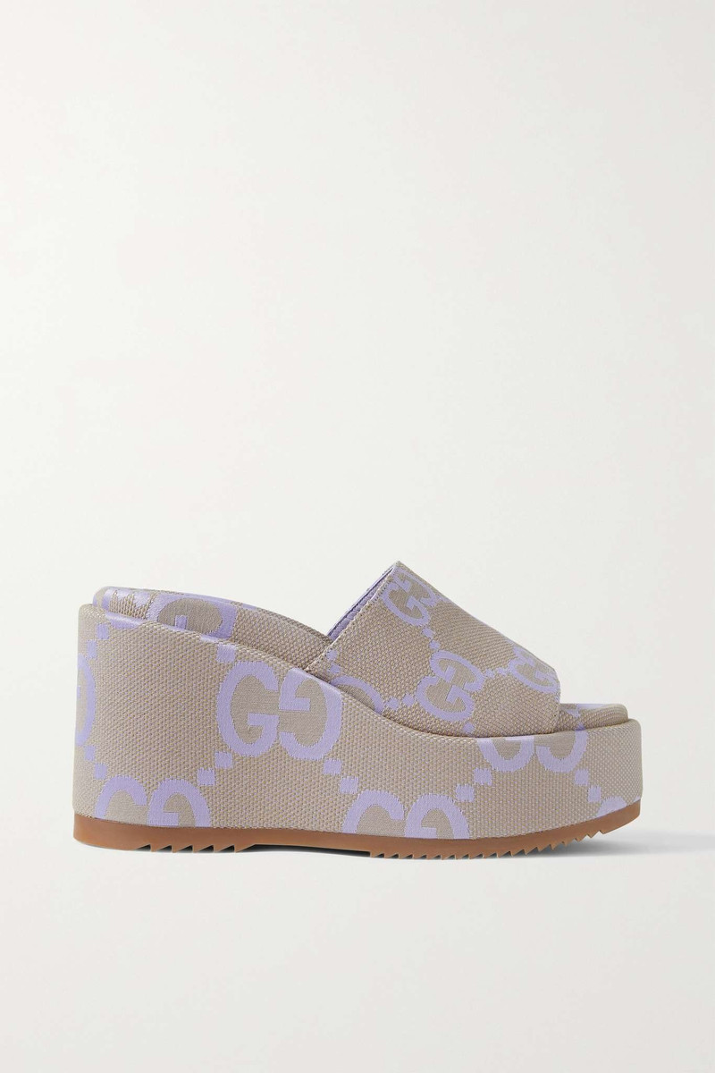 Angelina canvas-jacquard wedge slides - 1
