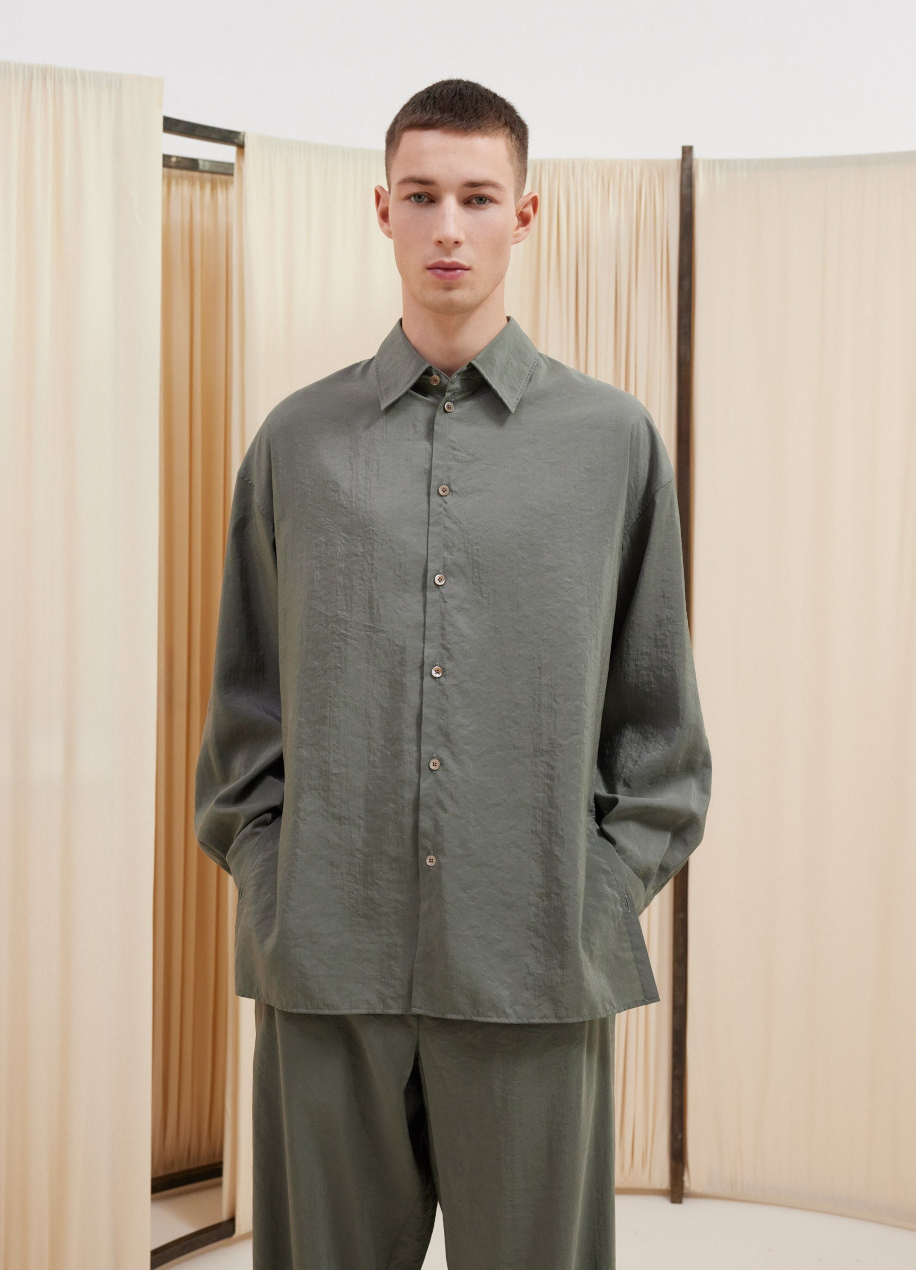 LEMAIRE (ルメール)「ADJUSTABLE TWISTED SHIRT」 Lemaire Adjustable Twisted Shirt - Lemon Gaze | Garmentory