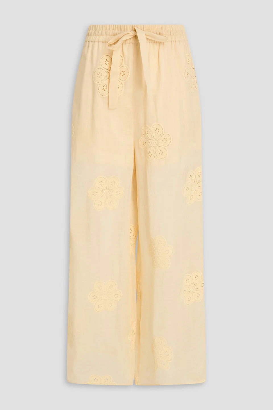 Embroidered ramie wide-leg pants - 1