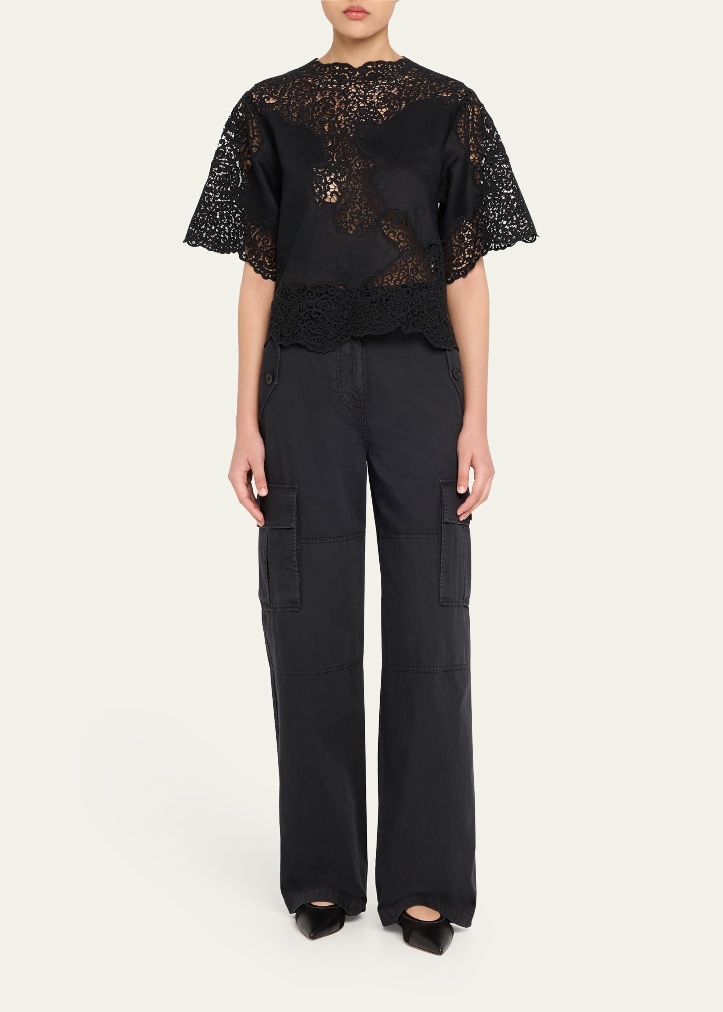 Kadene Short-Sleeve Cutwork Lace Blouse - 2
