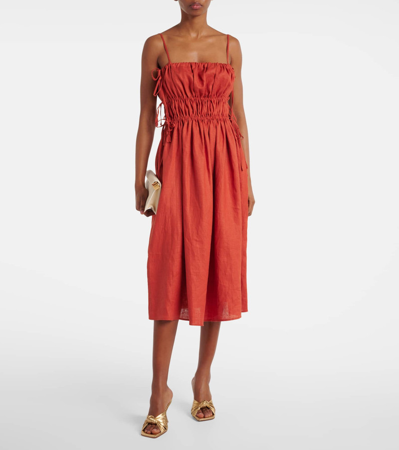 ASCENO Eze ruched linen midi dress outlook