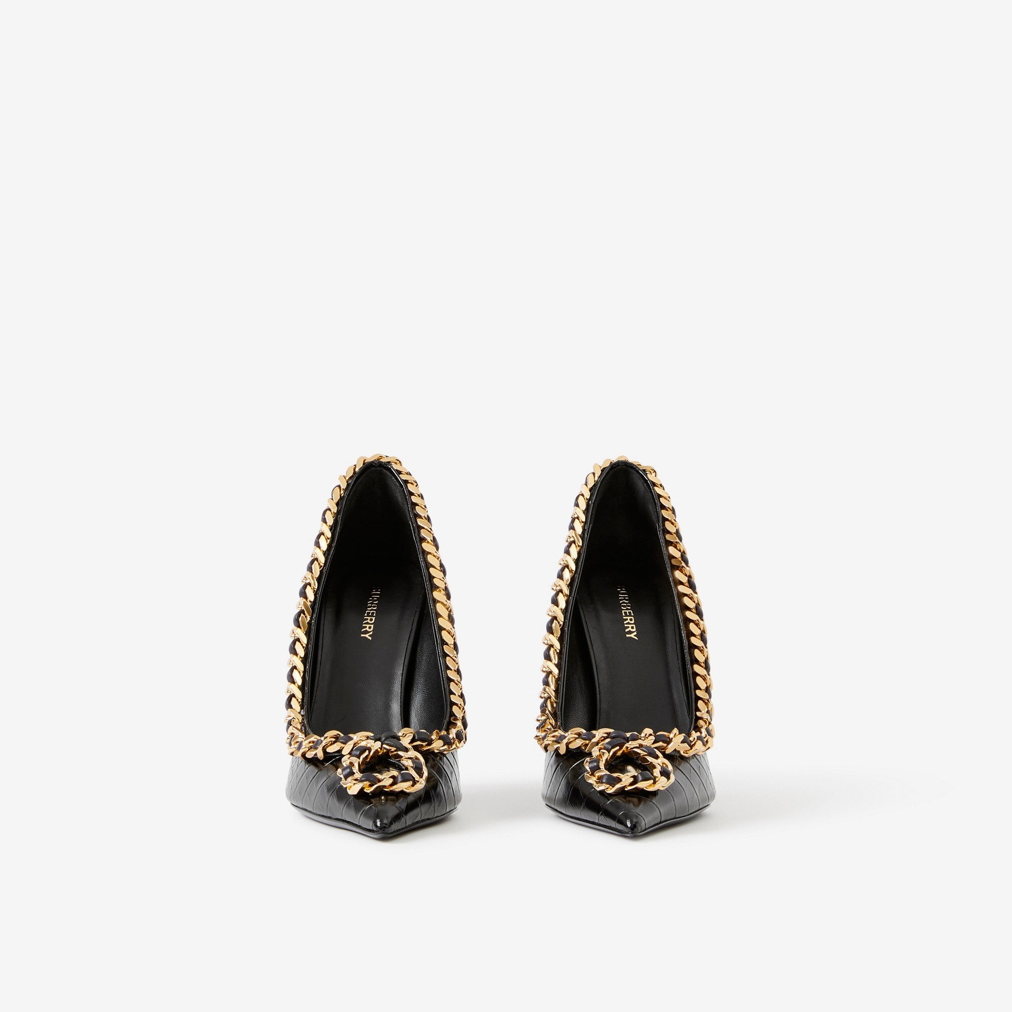 Chain-link Detail Leather Point-toe Pumps - 2