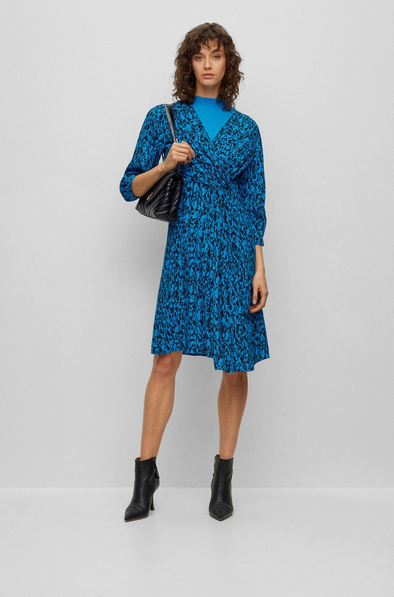 BOSS WRAP-FRONT V-NECK DRESS WITH SEASONAL PRINT outlook