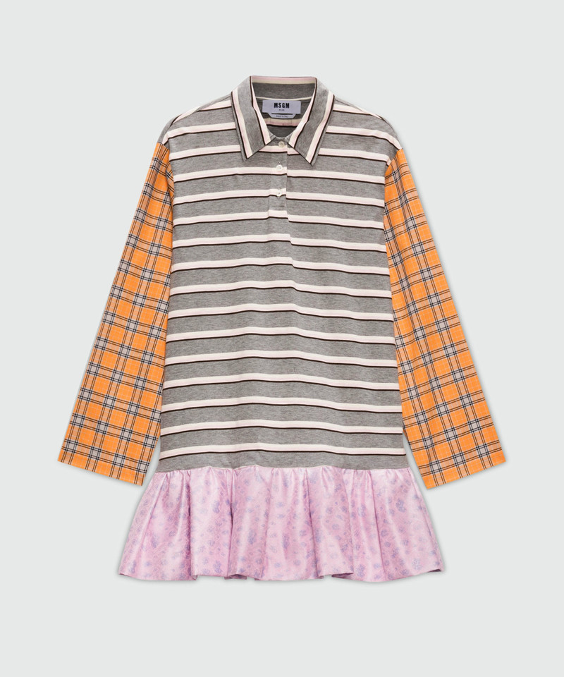 Patchwork jersey mini dress with polo neckline. 1