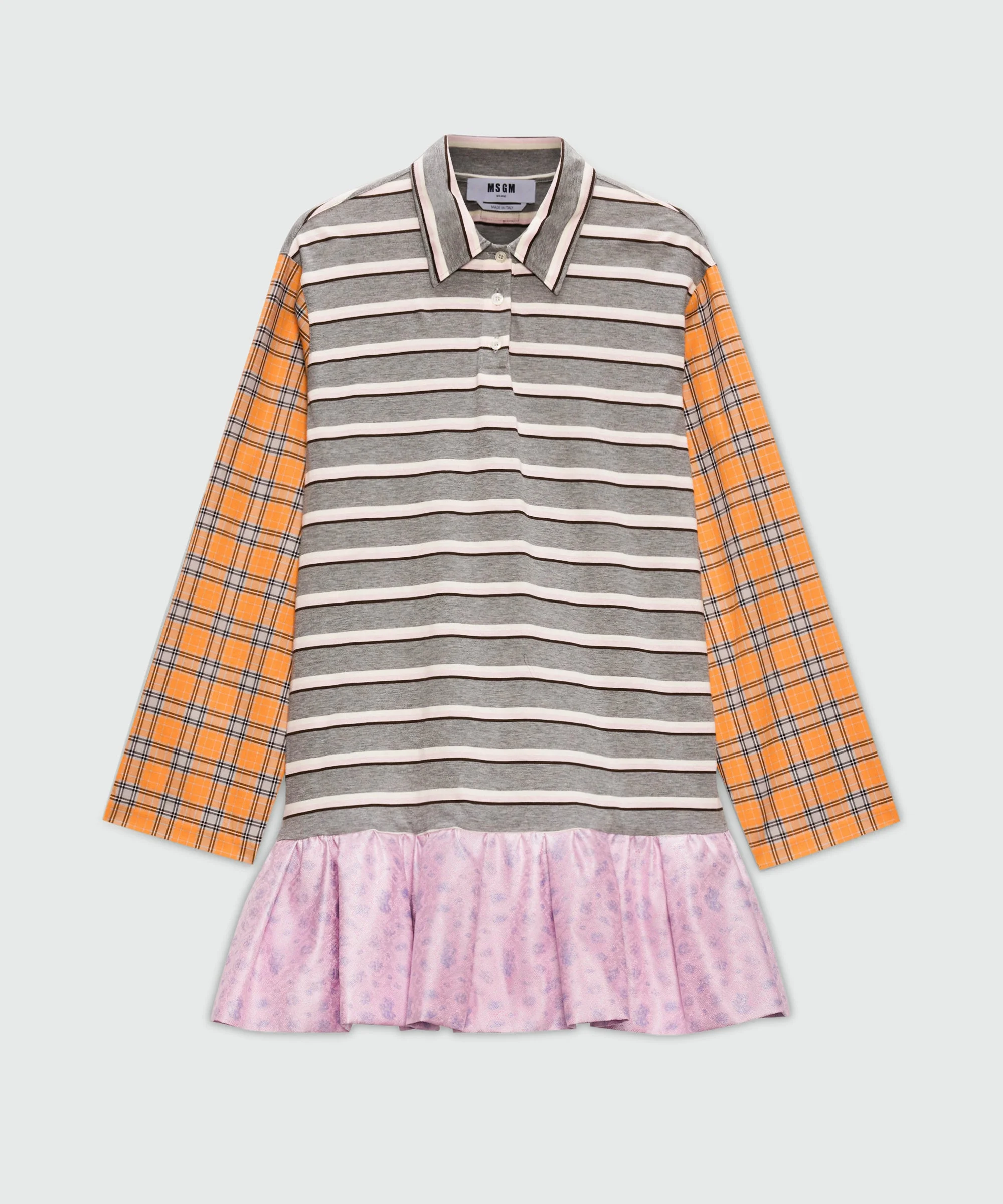 Patchwork jersey mini dress with polo neckline. - 1