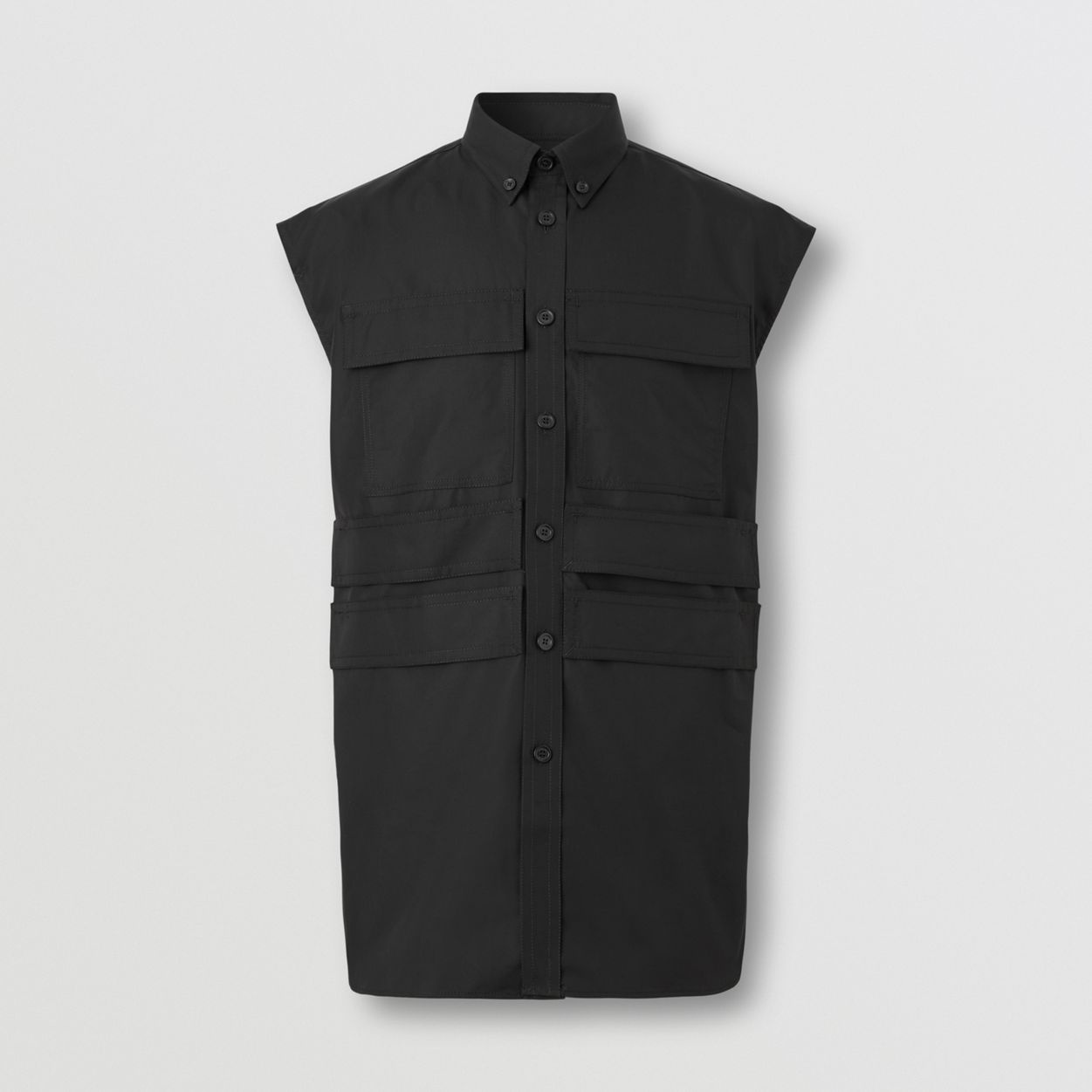 Panel Detail Sleeveless Cotton Poplin Shirt - 1