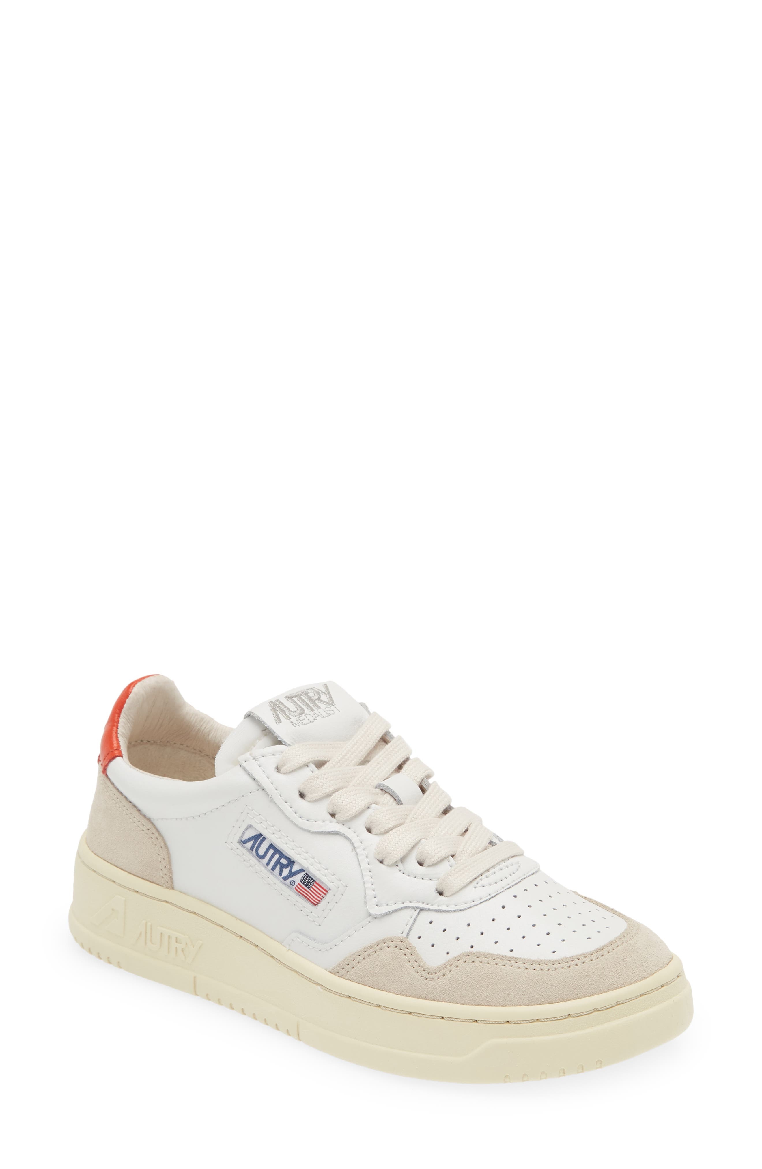 AUTRY Medalist Low Sneaker in White/Orange at Nordstrom - 1