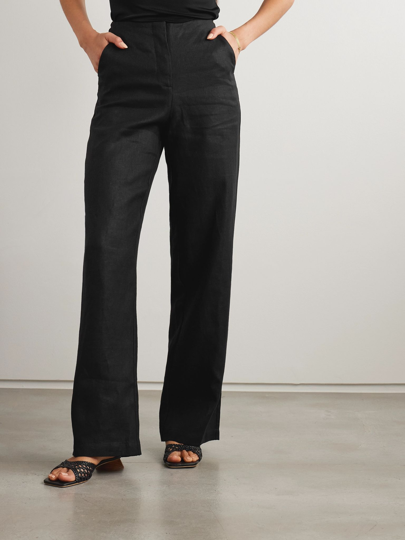 Sanne linen straight-leg pants Black - 3