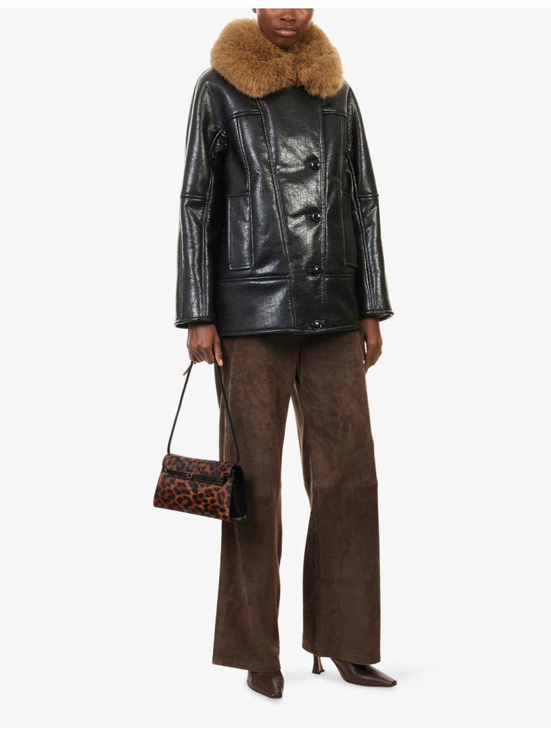 STAND STUDIO Kiti Faux-Fur-Collar Faux-Leather Coat outlook