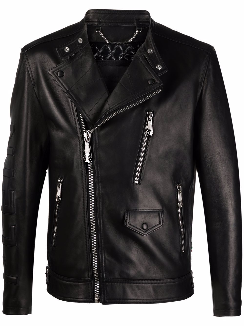 logo-debossed biker jacket - 1