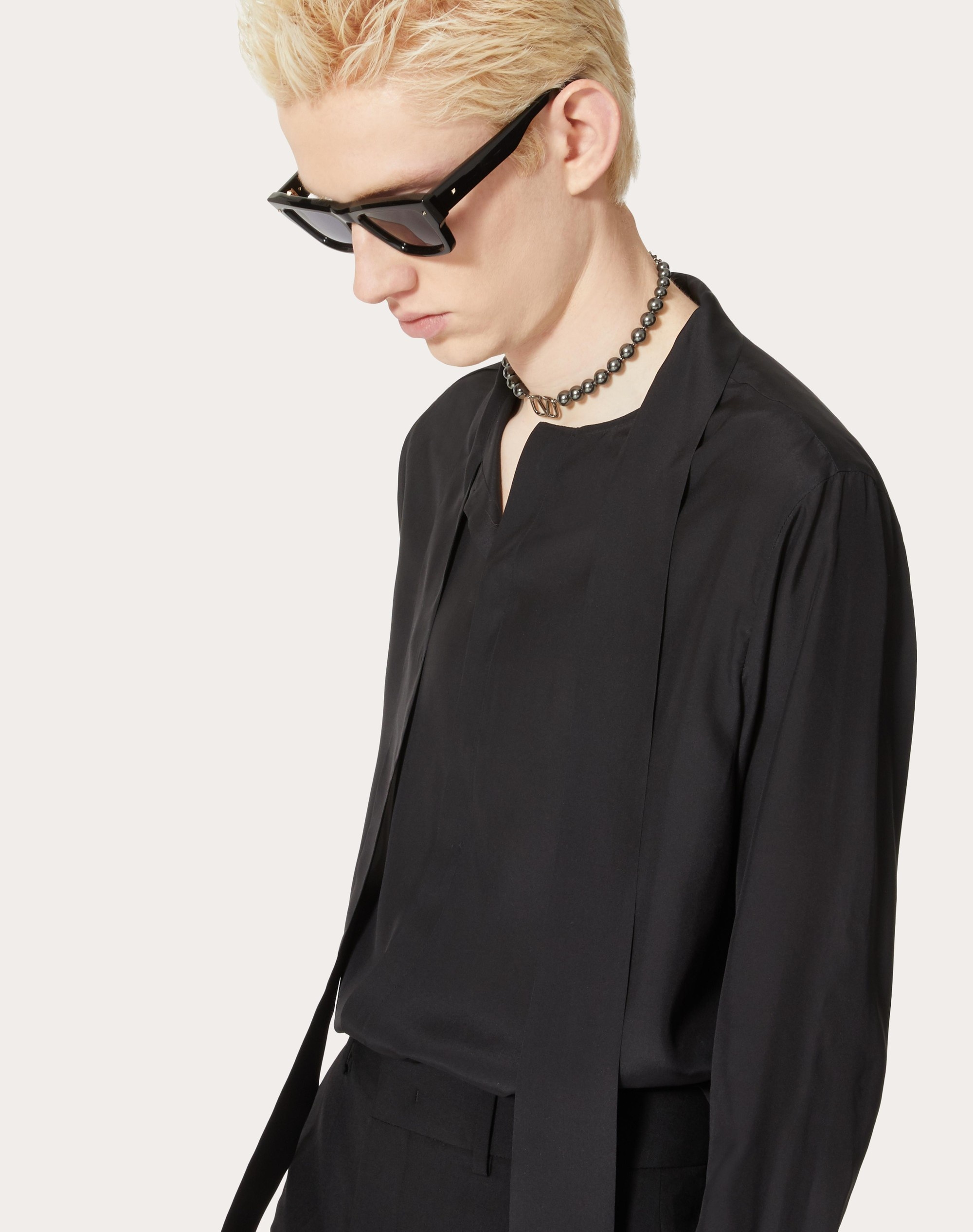 SILK SHIRT WITH SCARF DETAIL AT NECK - 5