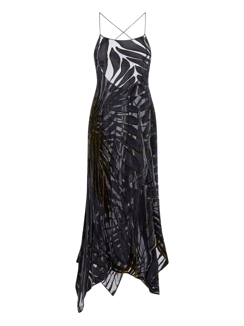 leaf-print velvet dress - 1