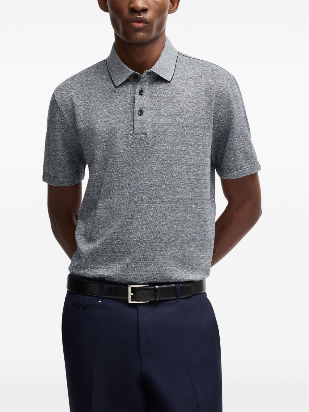 linen-blend polo shirt - 3