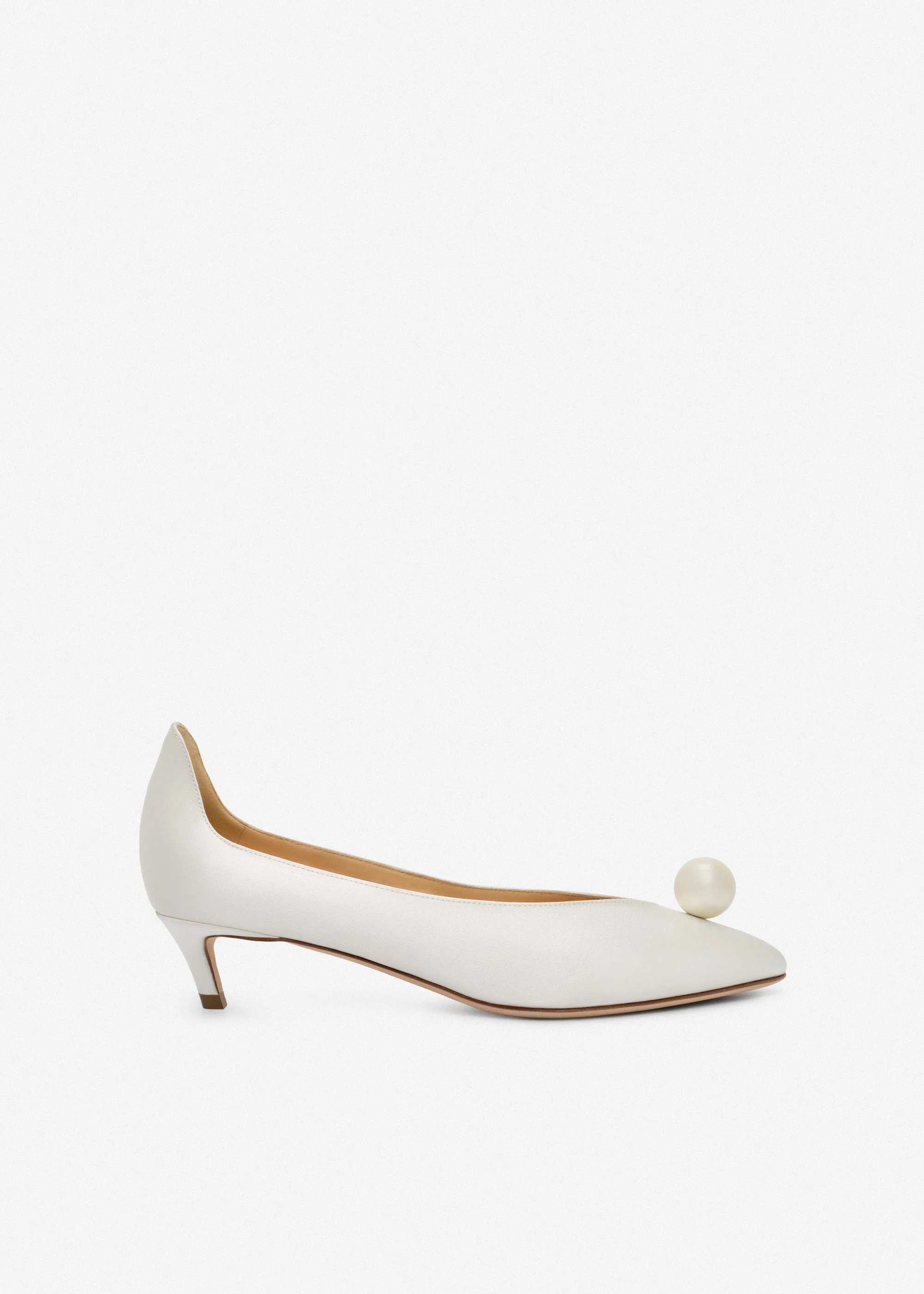 Almond pumps with pearl detail in cream satin - 1