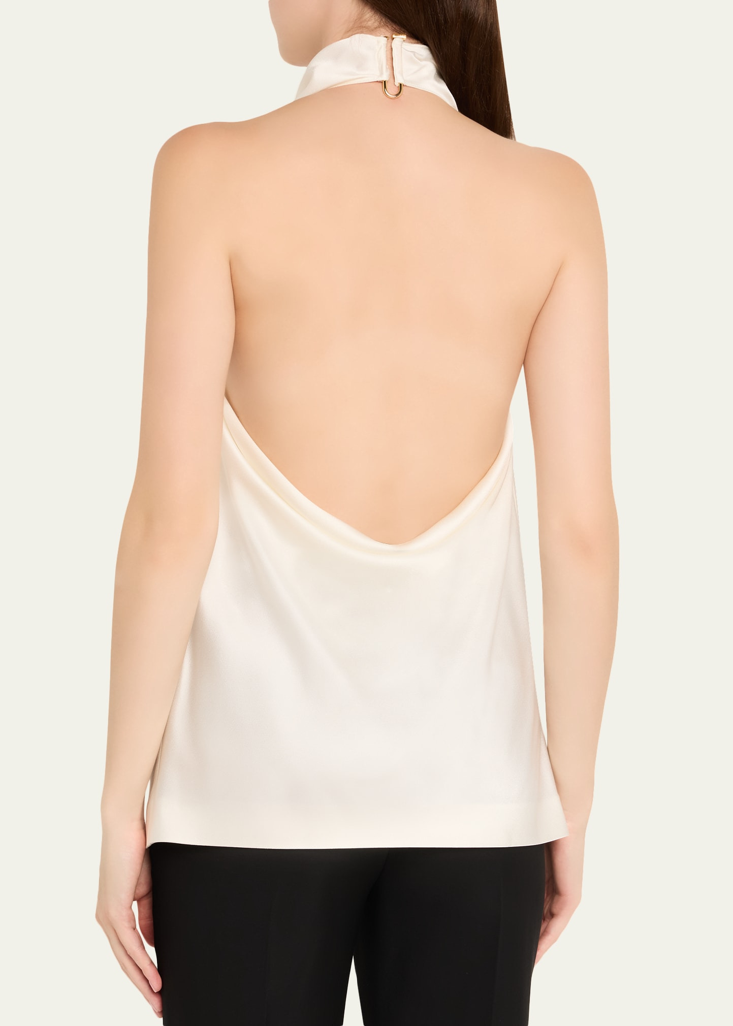 Satin Backless Cowl Halter Top - 3