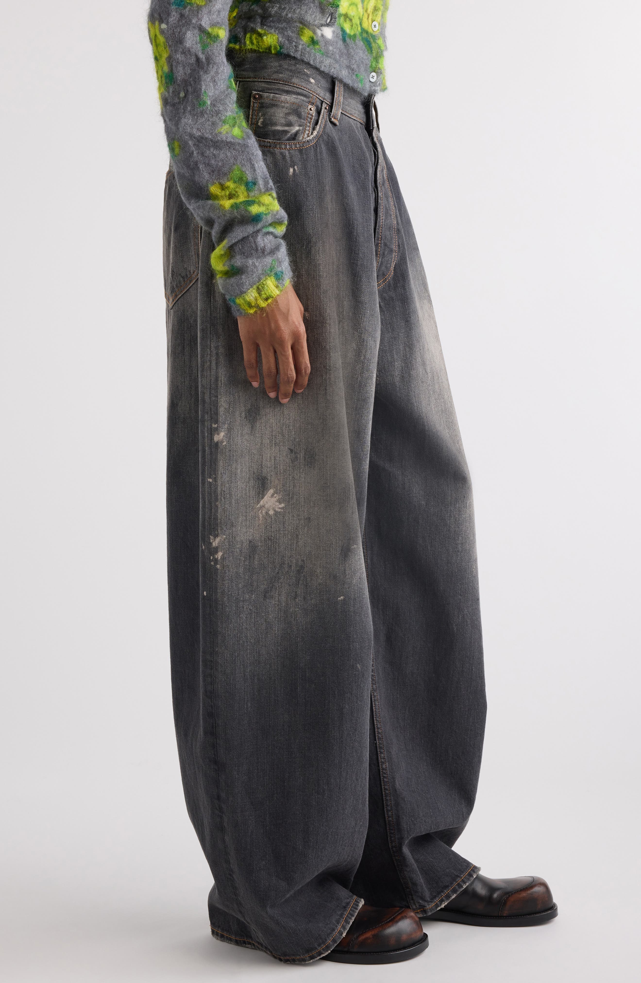 Acne Studios 2023 Black Trafa Paint Splatter Baggy Wide Leg Jeans at Nordstrom - 4