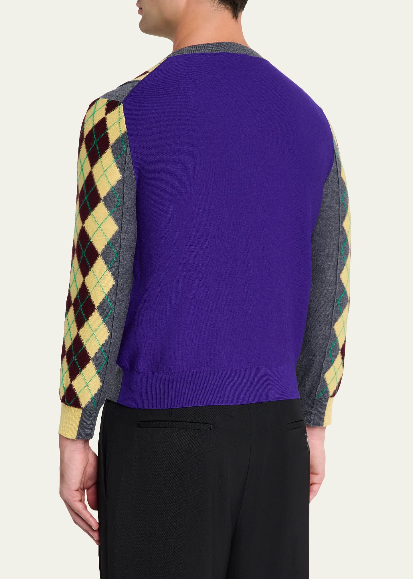 Men's Wool Argyle Color-Block Cardigan - 3