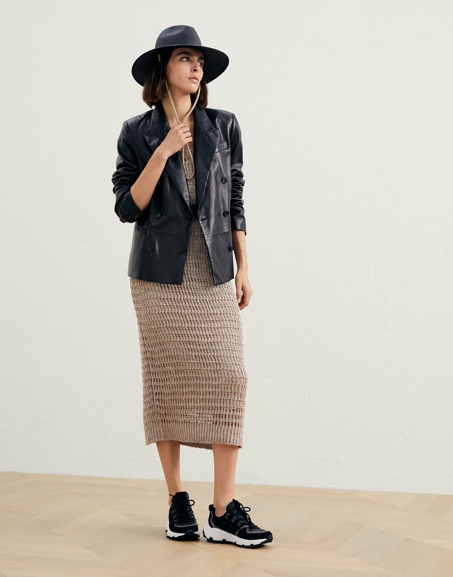 【関税＆送料込み】Brunello Cucinelli 'Rustic Dazzling Net' Brunello Cucinelli Dazzling rustic net knit dress in linen
