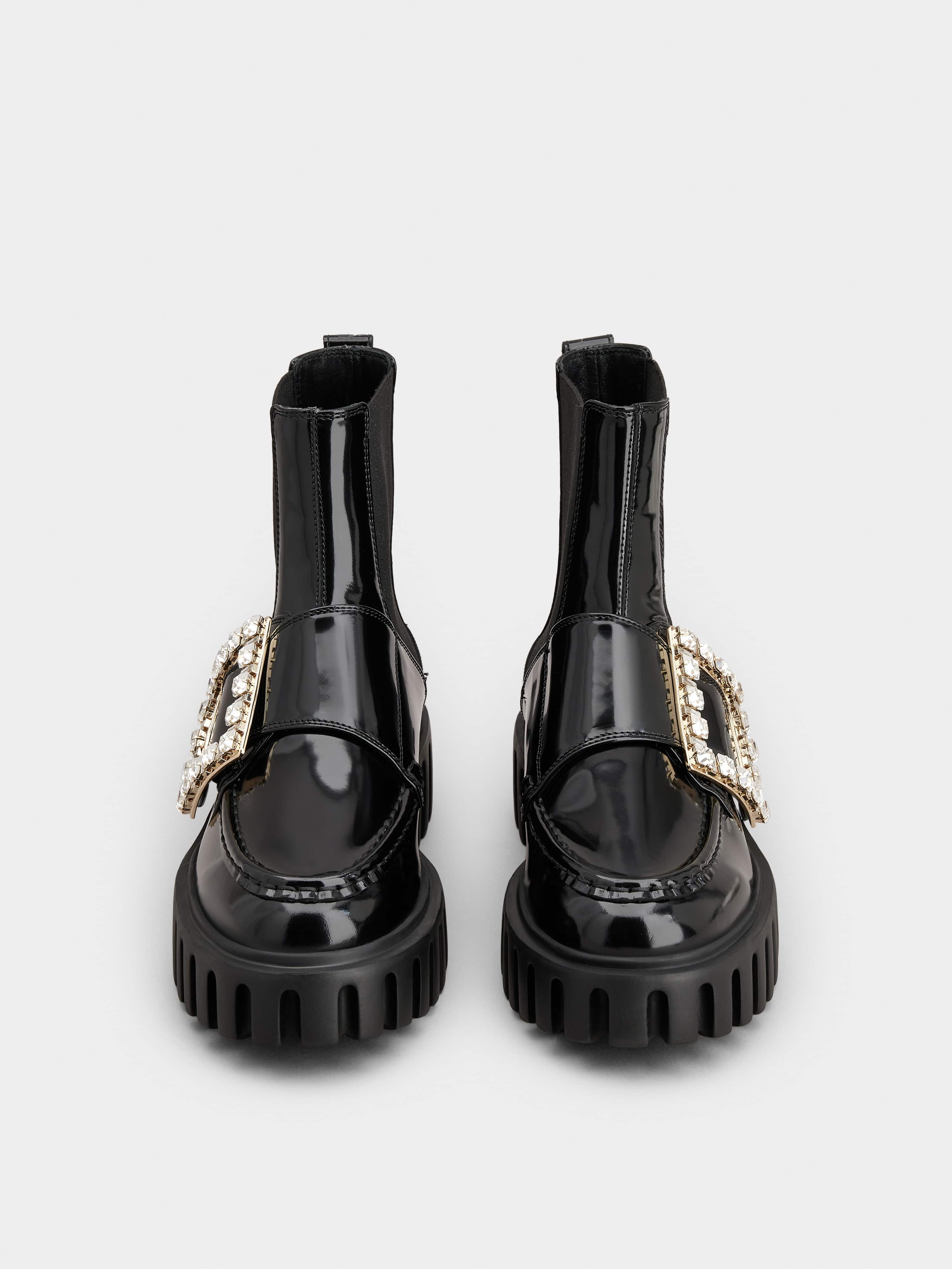 Viv' Go-Thick Strass Buckle Chealsea Ankle Boots in Patent Leather - 7