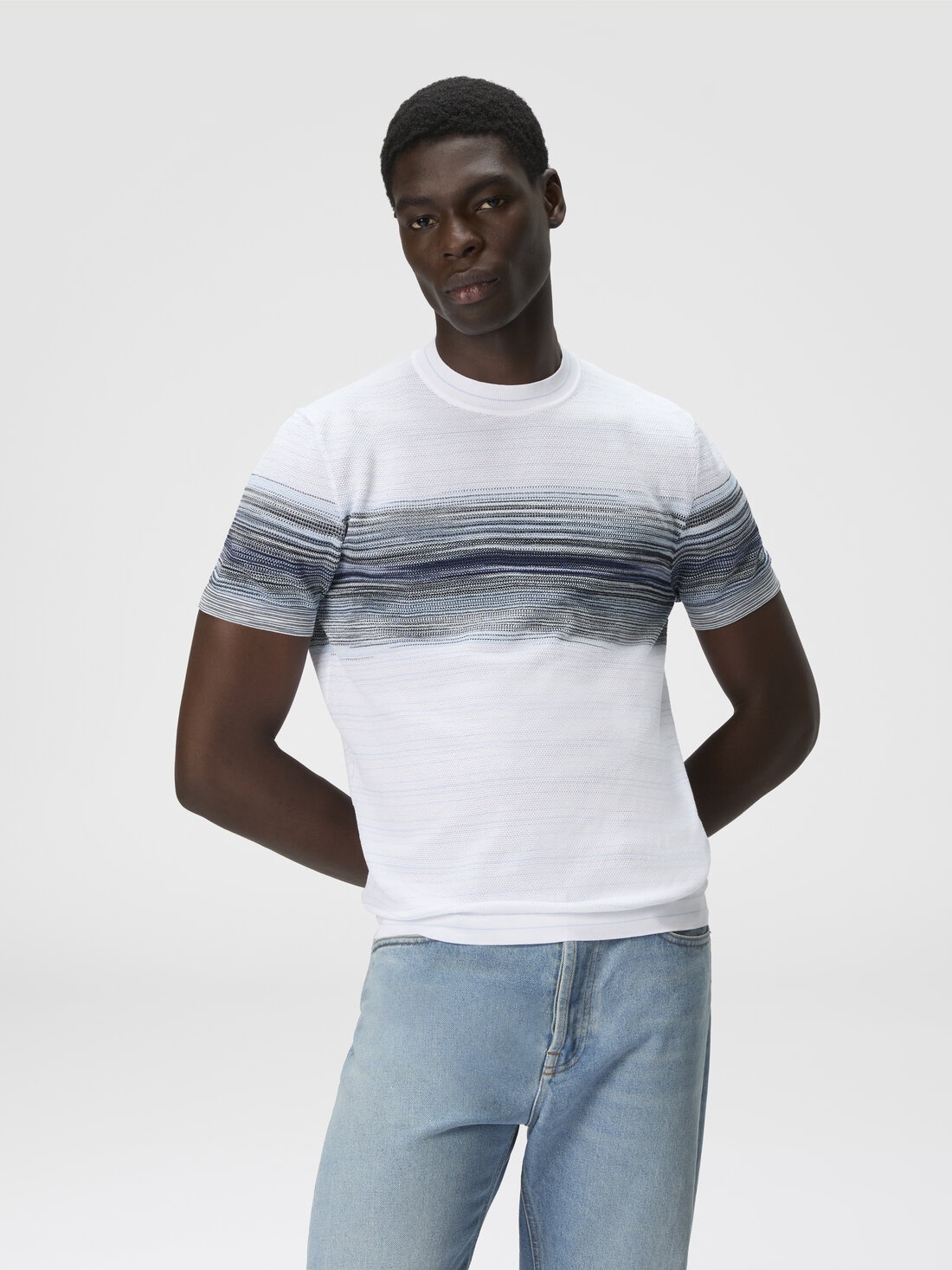 Honeycomb cotton knit crewneck T-shirt with slub detail - 4