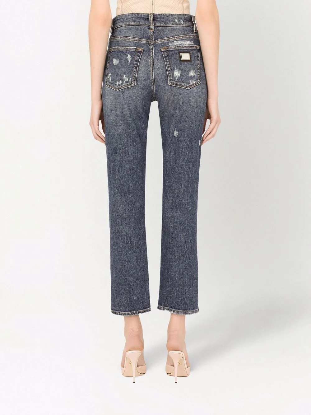 distressed cropped jeans - 4