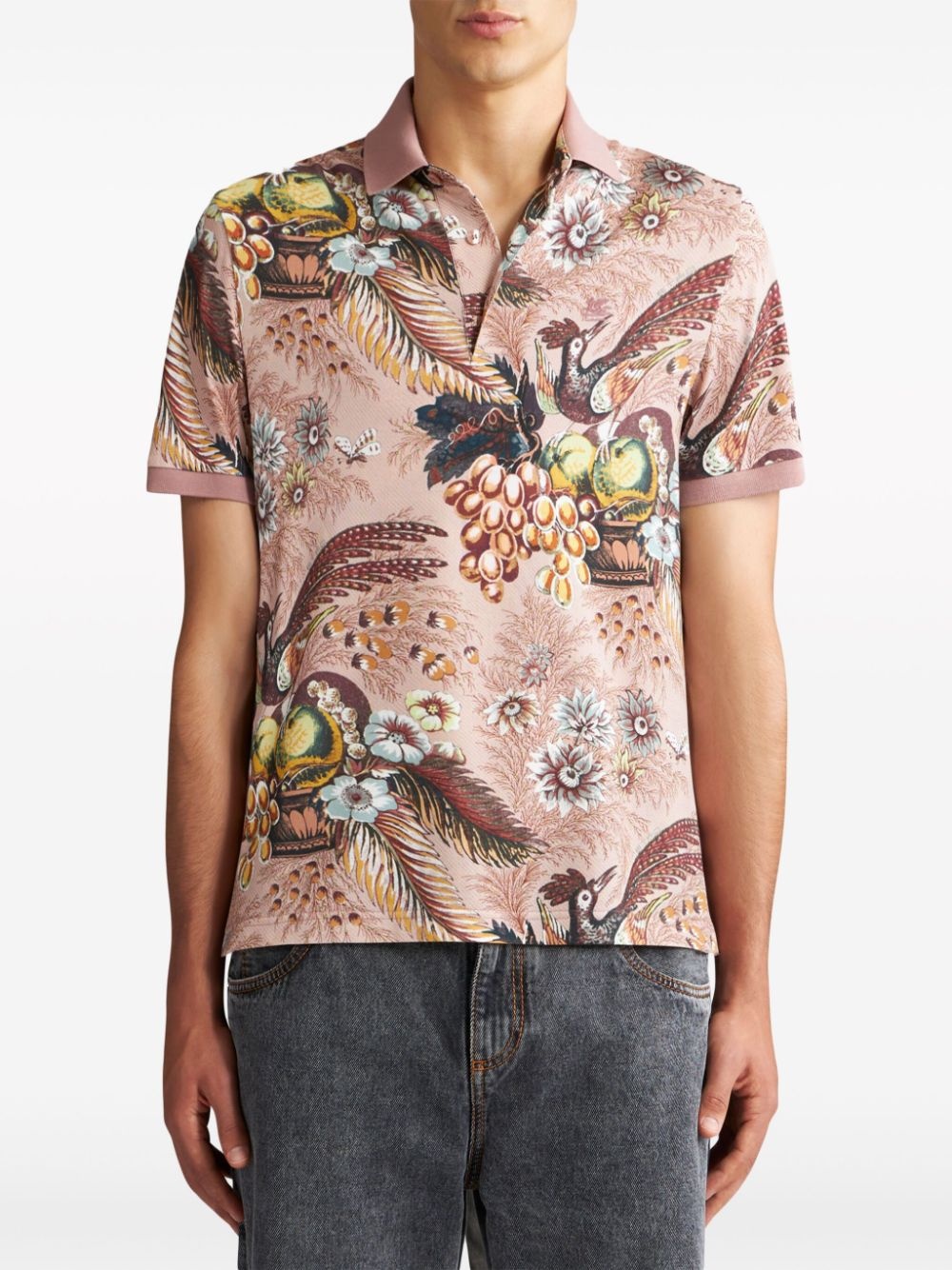 floral-print cotton polo shirt - 2