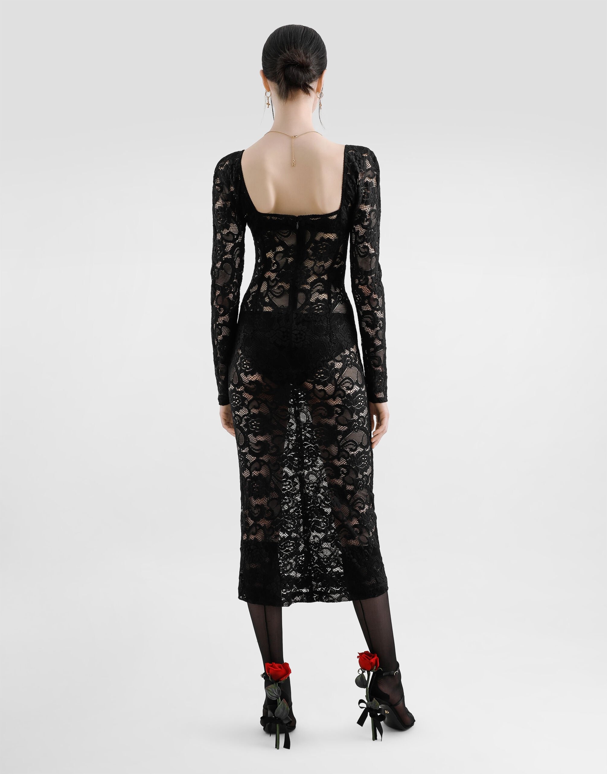Calf-length floral lace dress with bra-style cups - 3