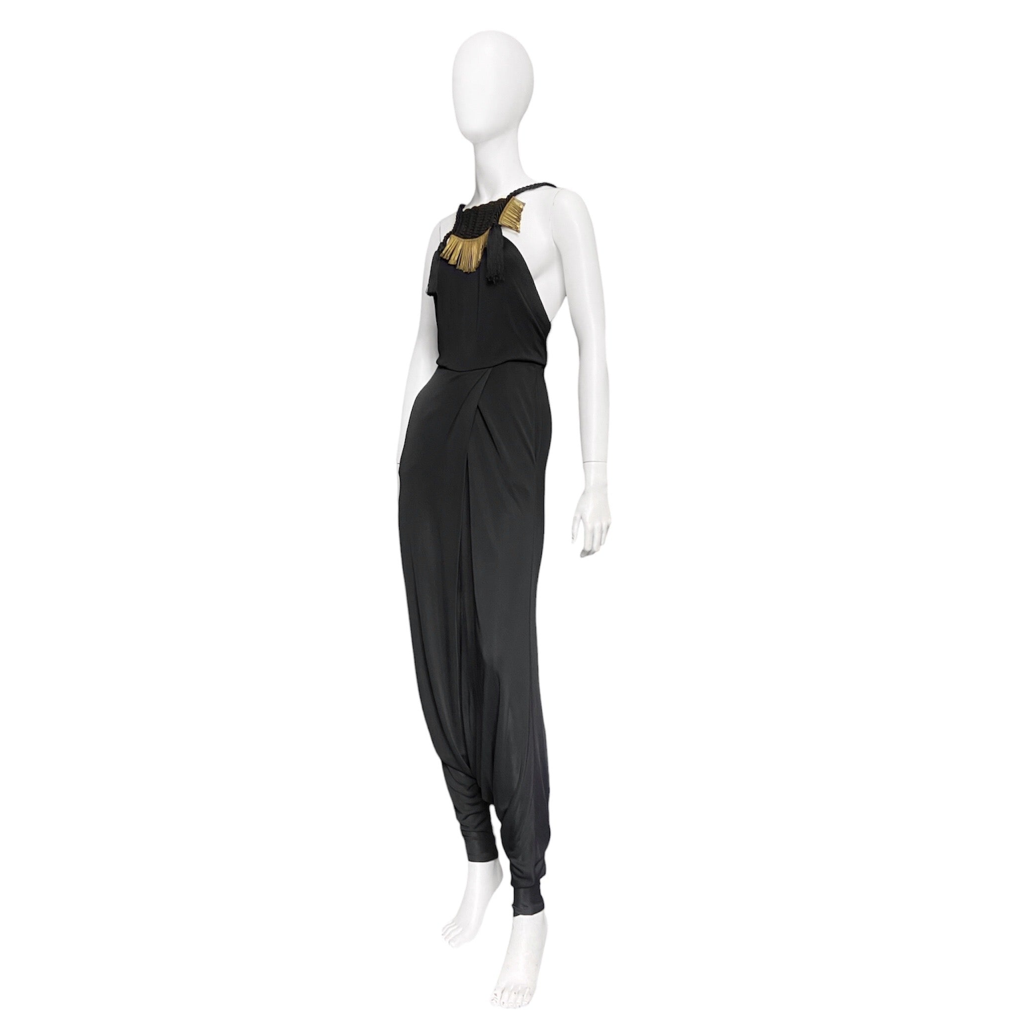 Gucci spring 2011 gold embossed black drop-crotch jumpsuit - 4