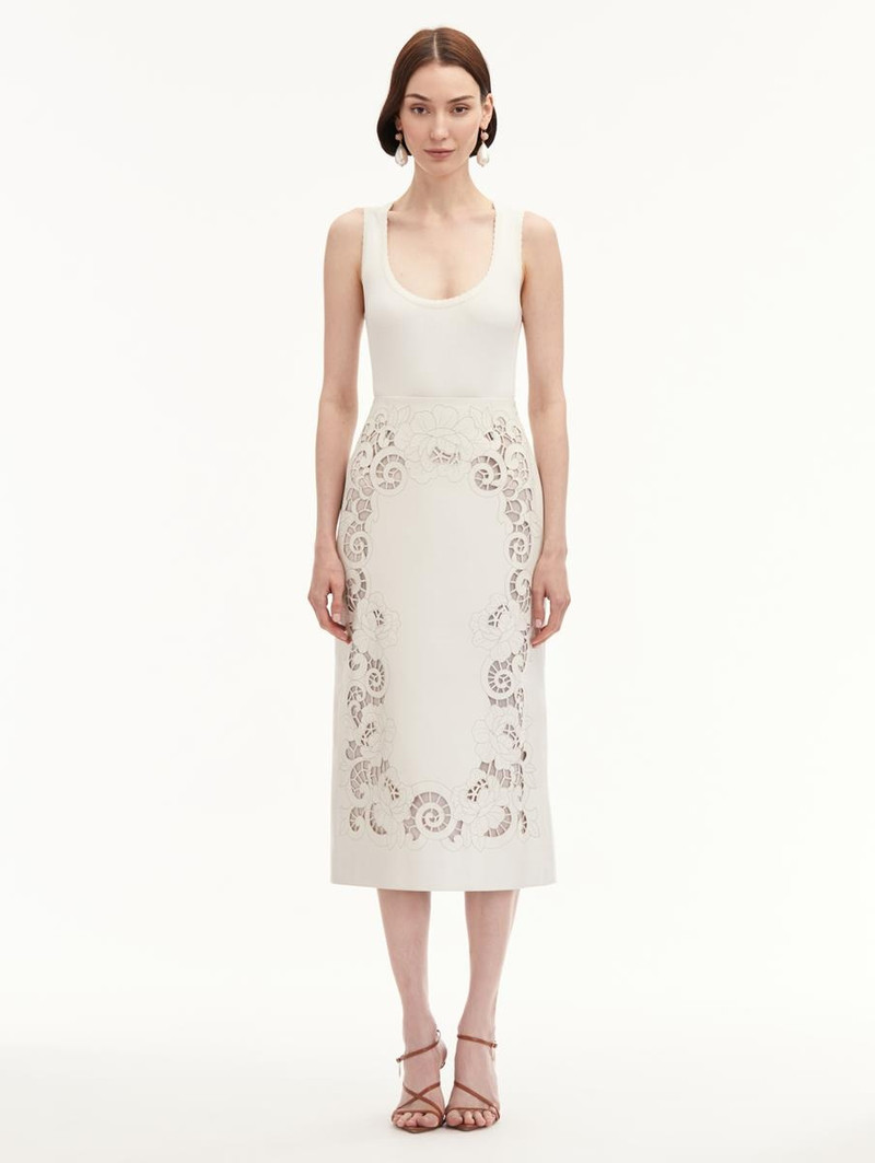 LASER CUT FLORAL LEATHER PENCIL SKIRT 1