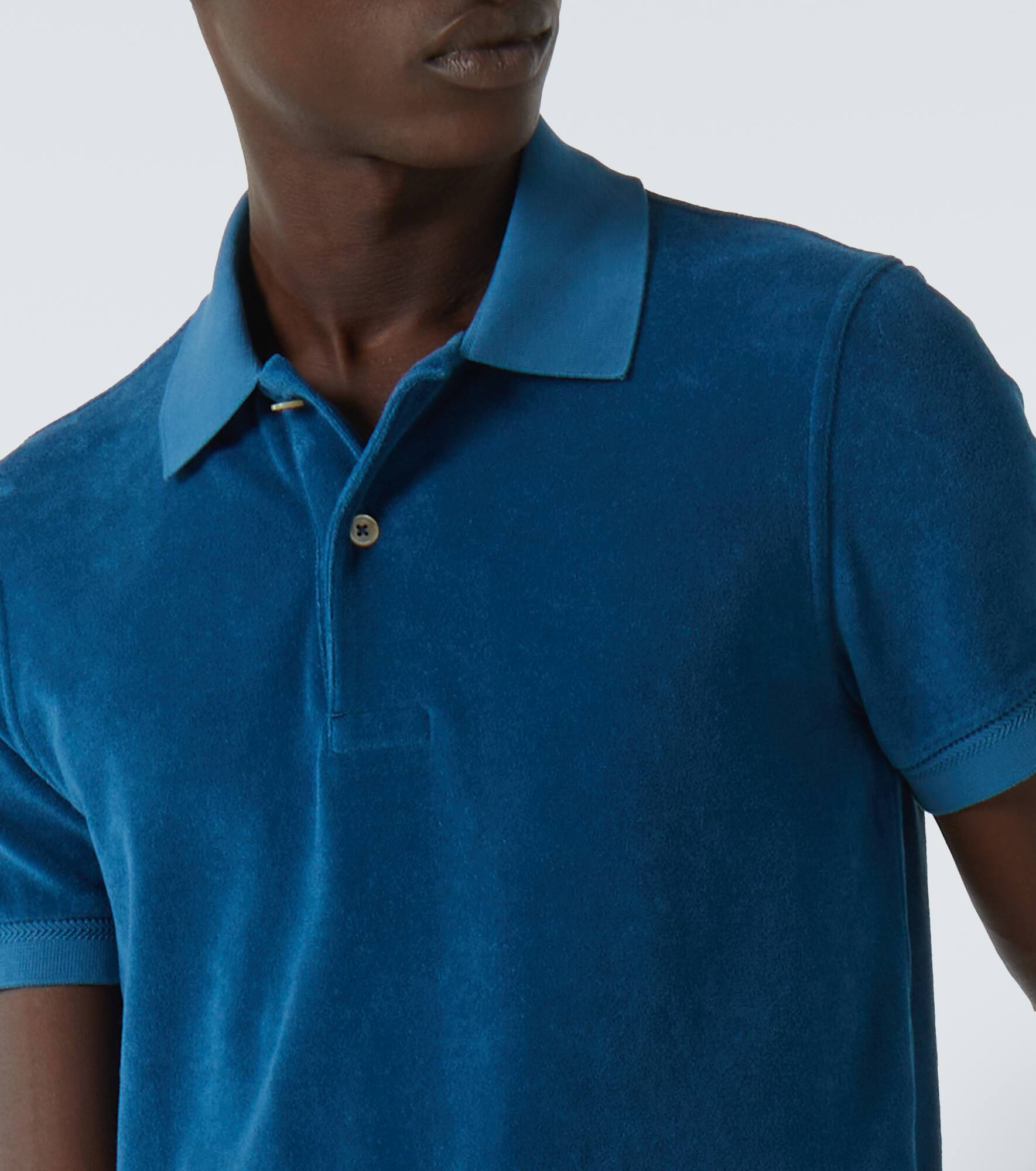 Cotton-blend velvet polo shirt - 5