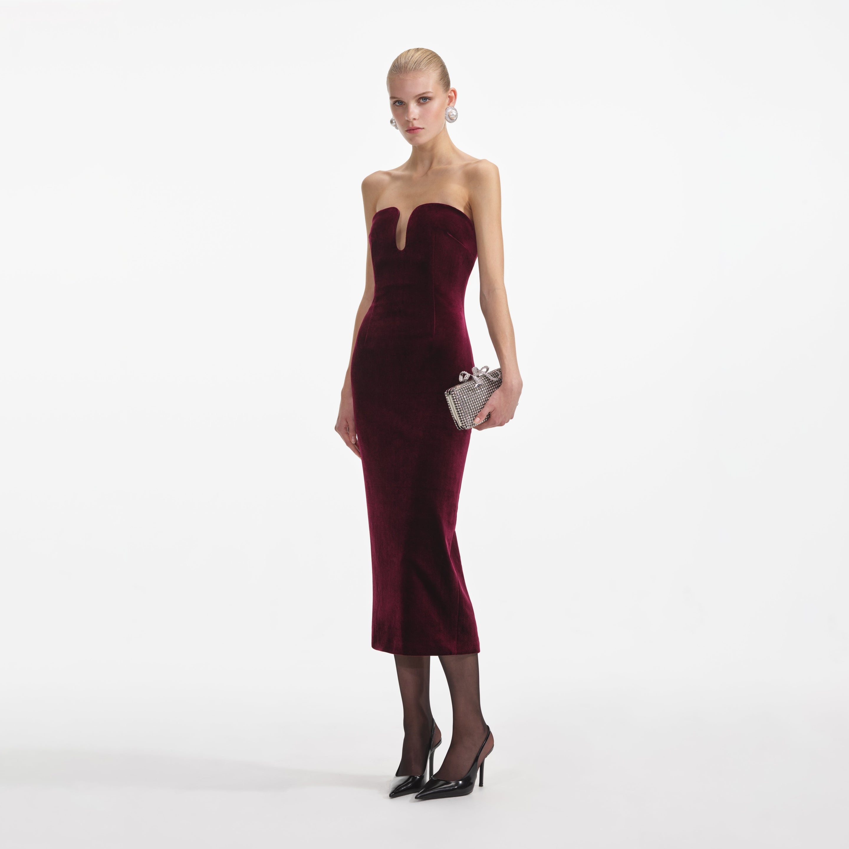 Bordeaux Velvet Midi Dress - 2