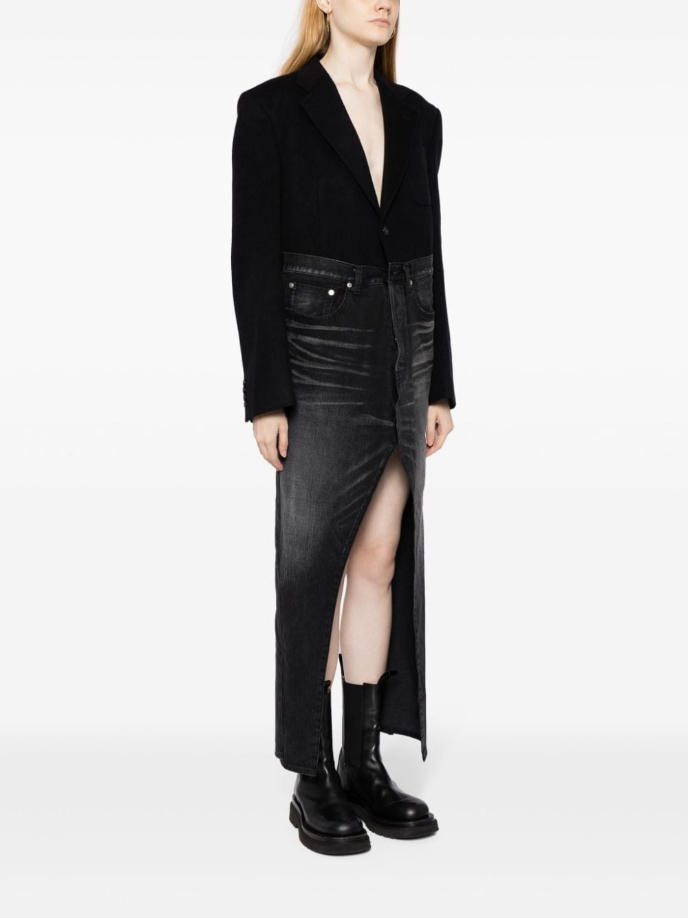 panelled V-neck coat - 3