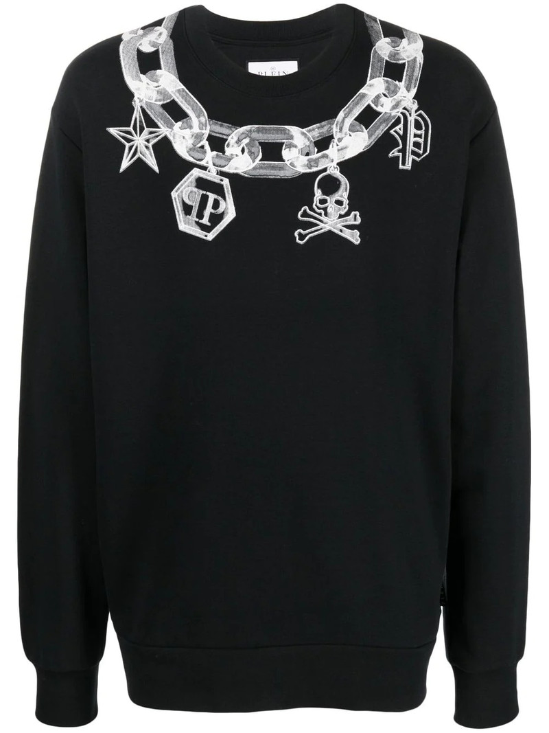 chain link-print crew neck sweater 1