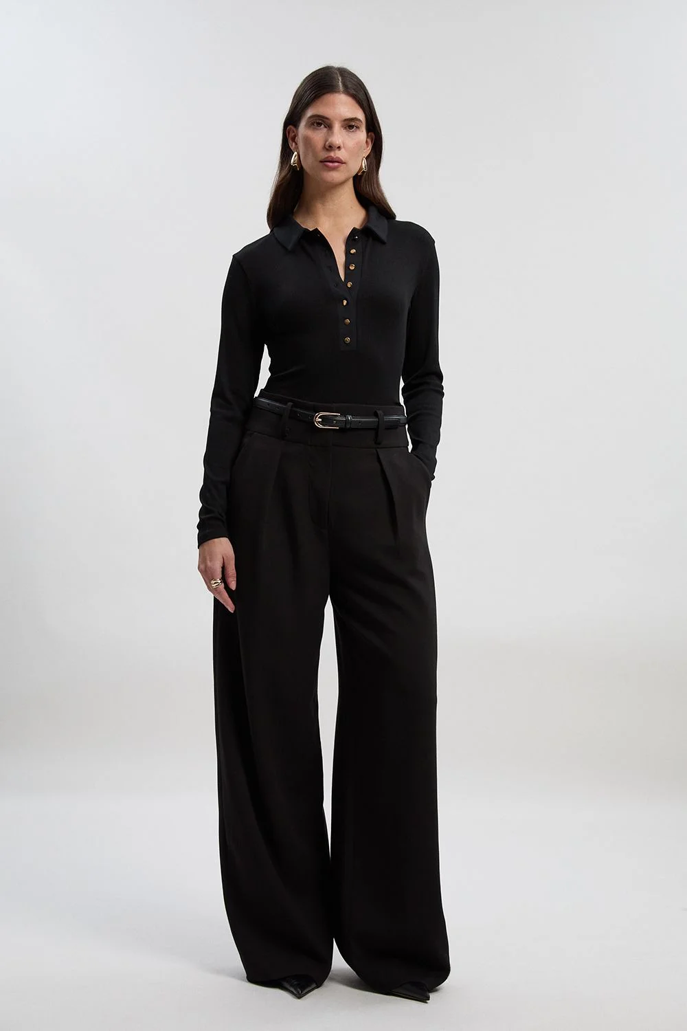 Petite Compact Stretch Essential Tailored Wide Leg Trouser - 1