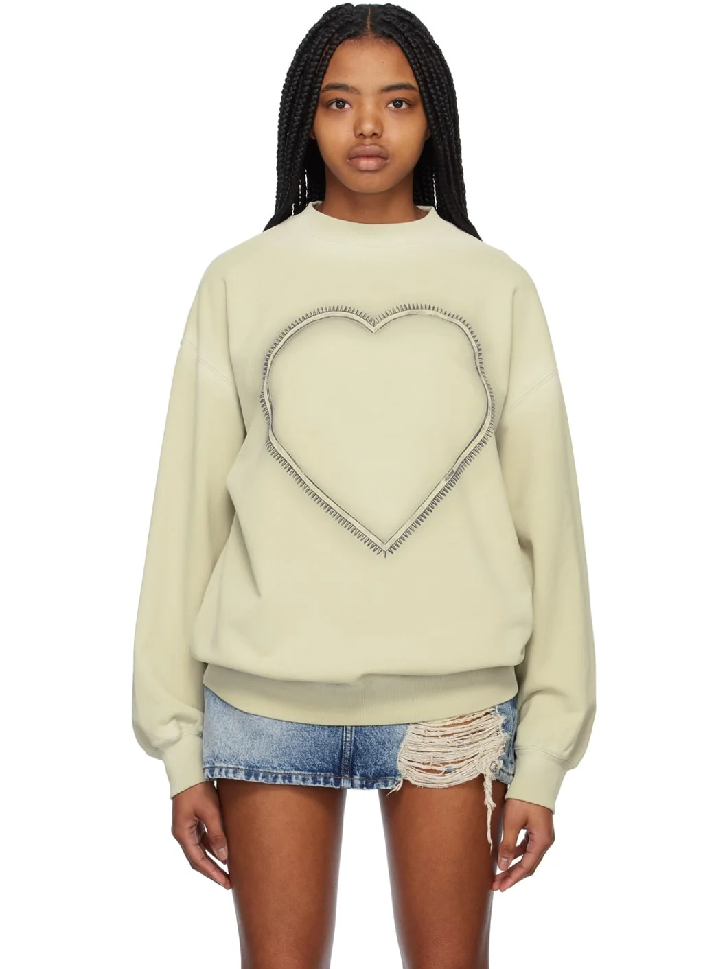 Beige Heart Choker Sweatshirt - 1