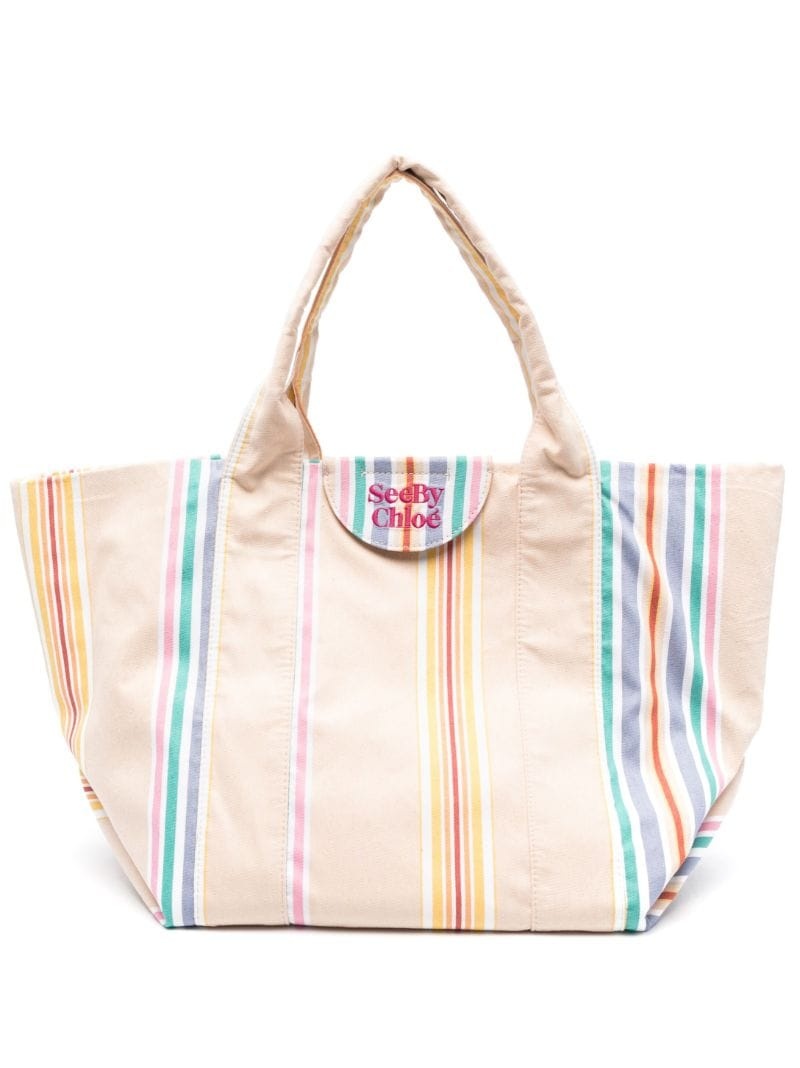 striped cotton tote bag - 1