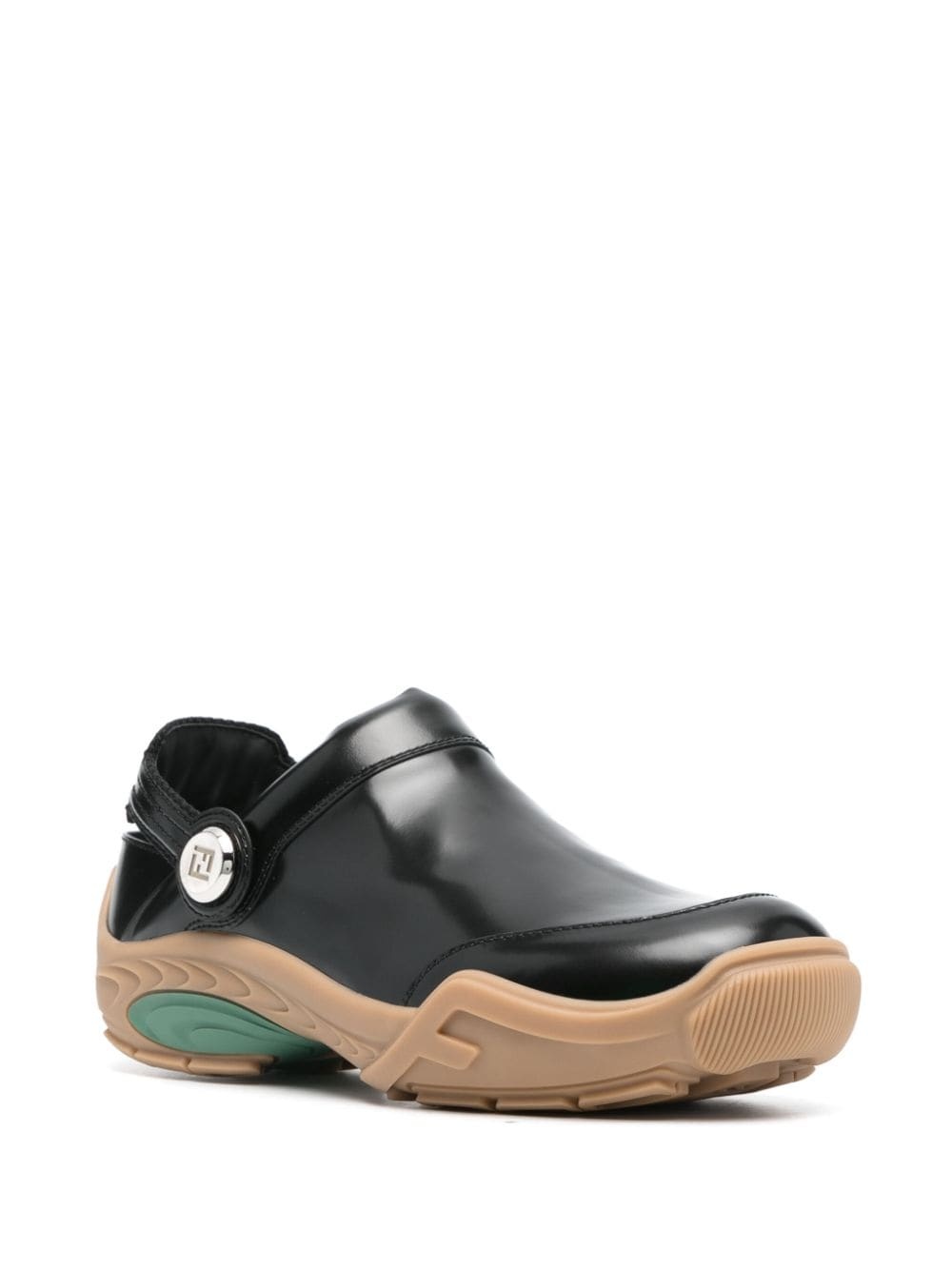 FF-embroidered leather clogs - 2