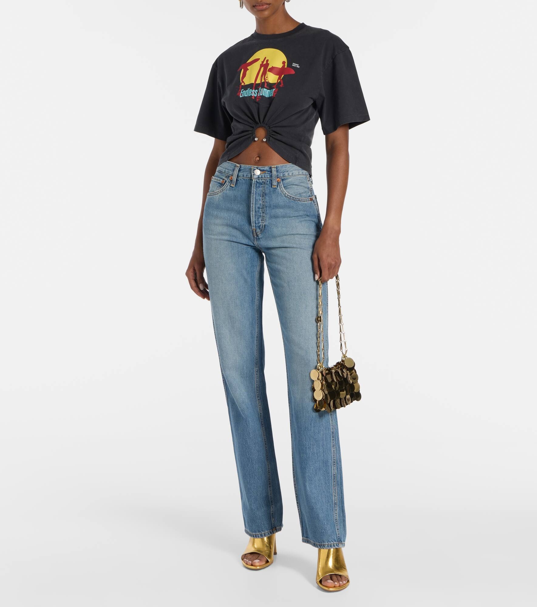 Printed cropped cotton jersey T-shirt - 2
